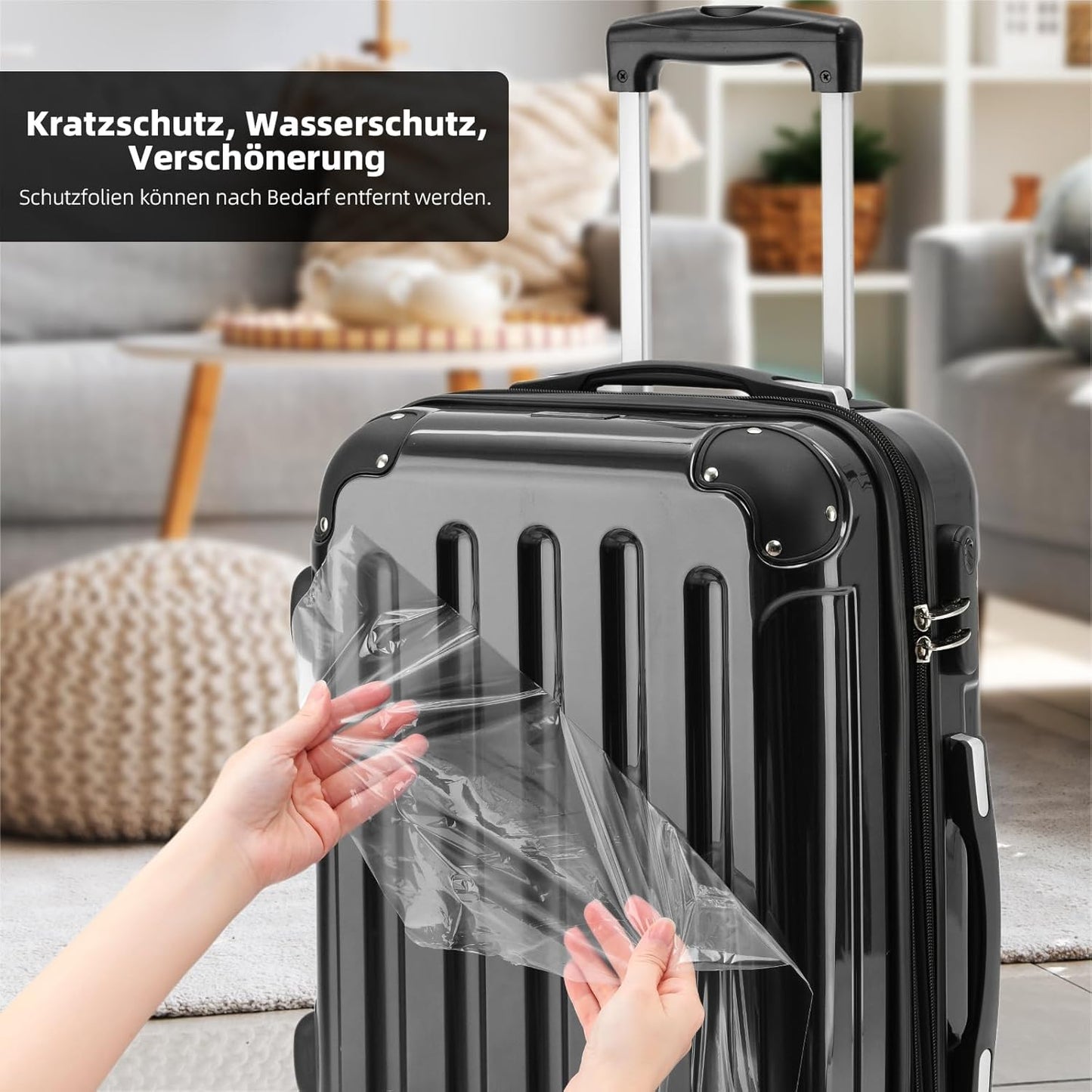 Hartschalen Trolley Koffer mit 4 Zwillingsrollen (76cm), Schwarz 76cm -110L
