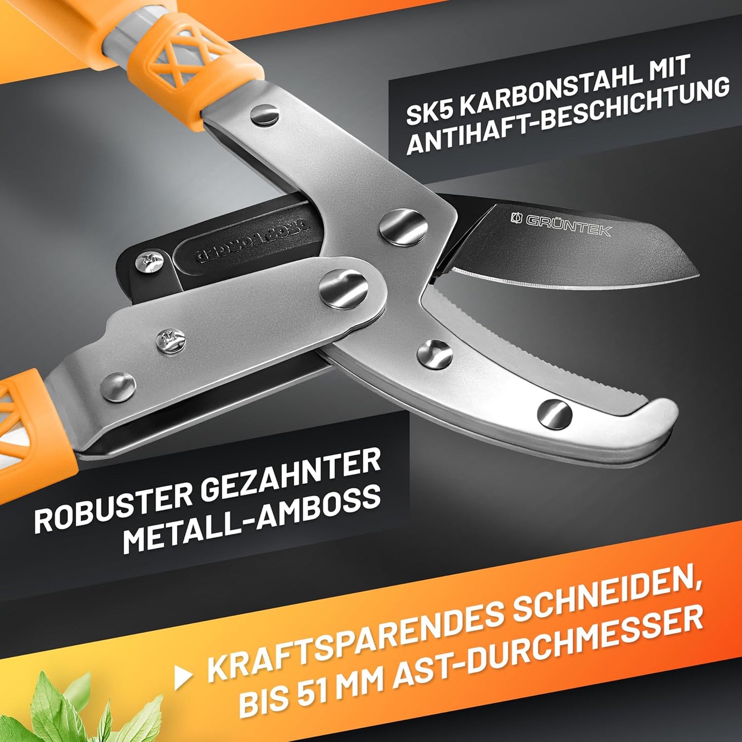 Teleskop-Astschere, 7-Fach-verstellbar, 1. Teleskop Amboss-Astschere