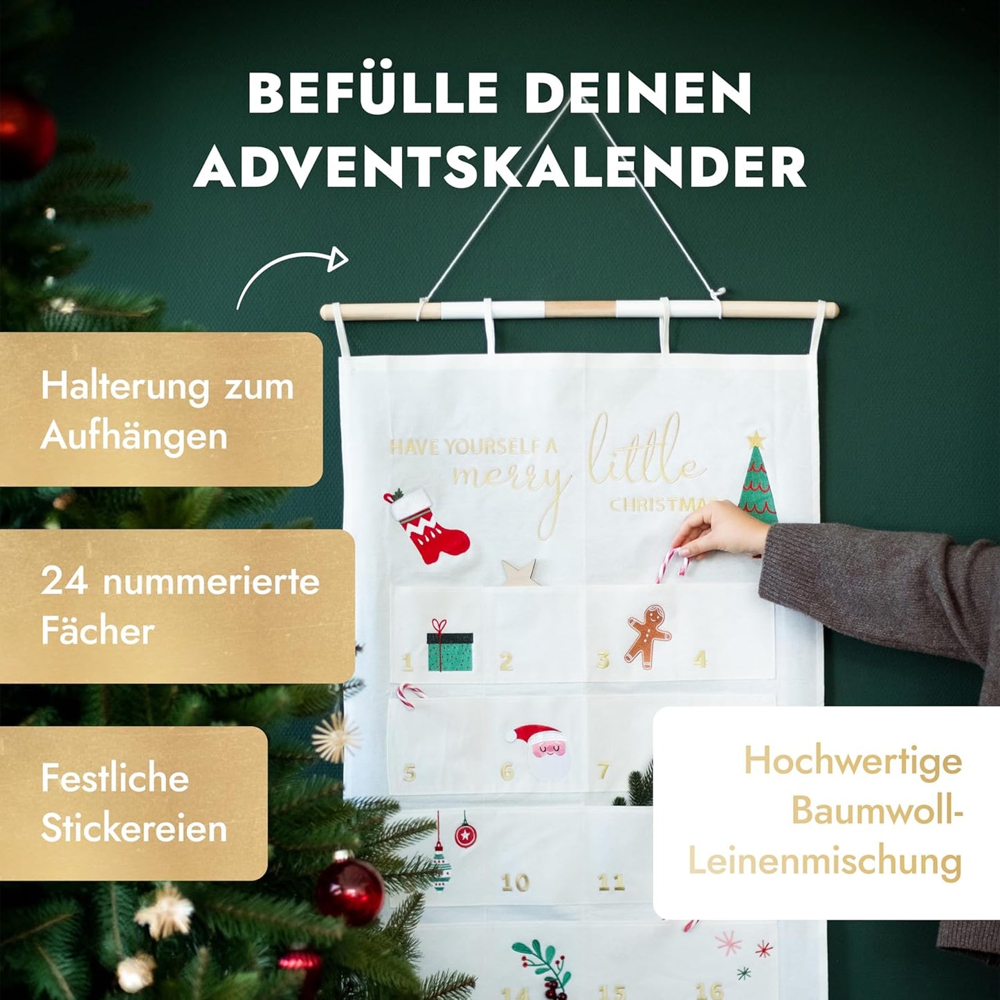 Adventskalender zum Befüllen, Weiß - Gold