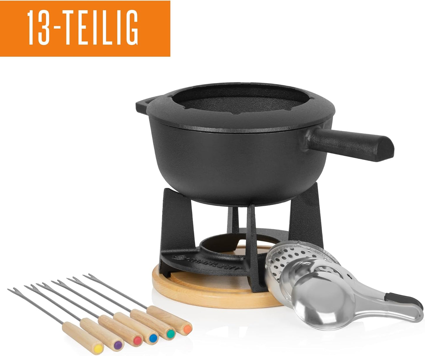 13-teiliges Fondue-Set für 6 Personen, Schwarz / Preseasoned