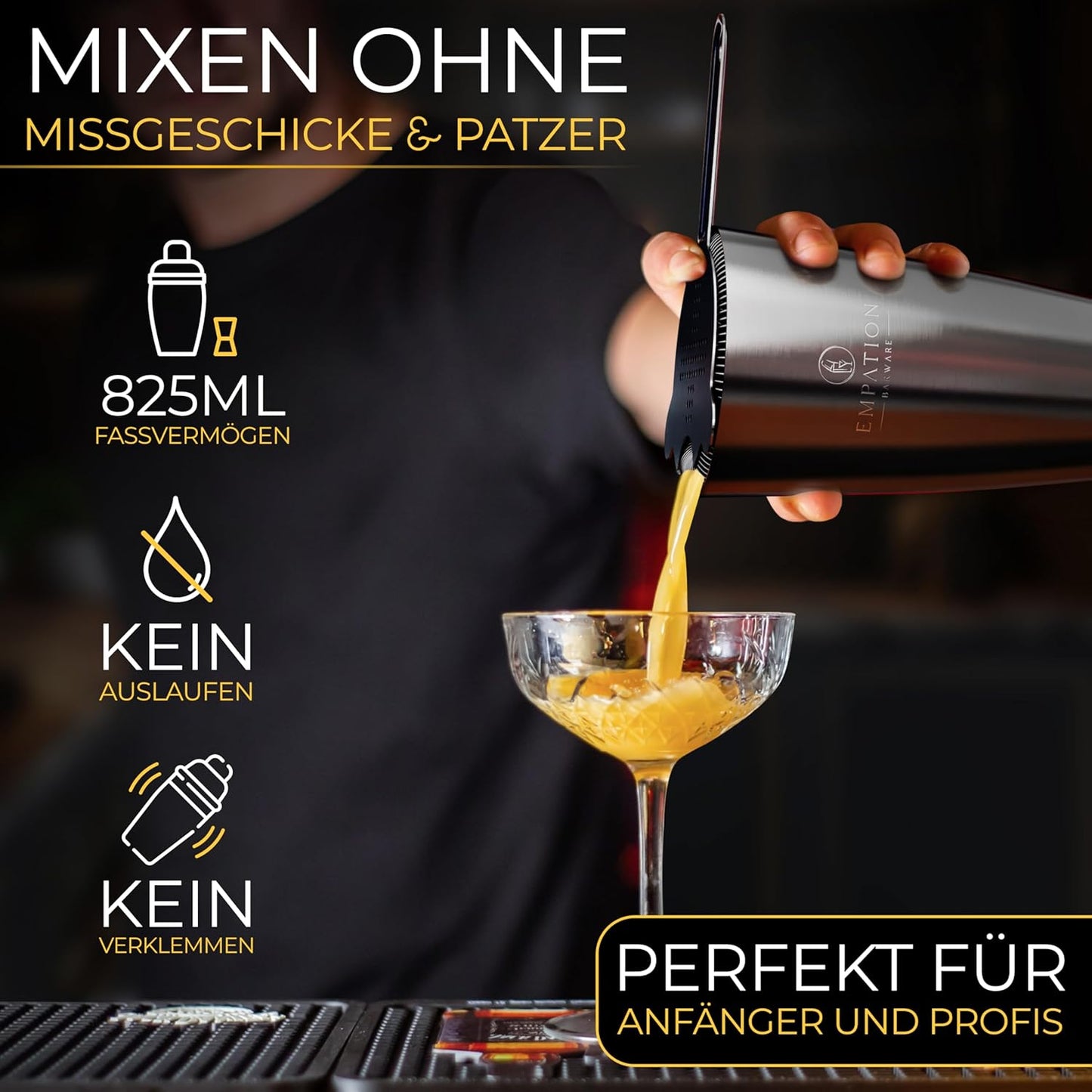 Cocktail-Shaker-Set mit Bar Zubehör (Testsieger), Schwarz