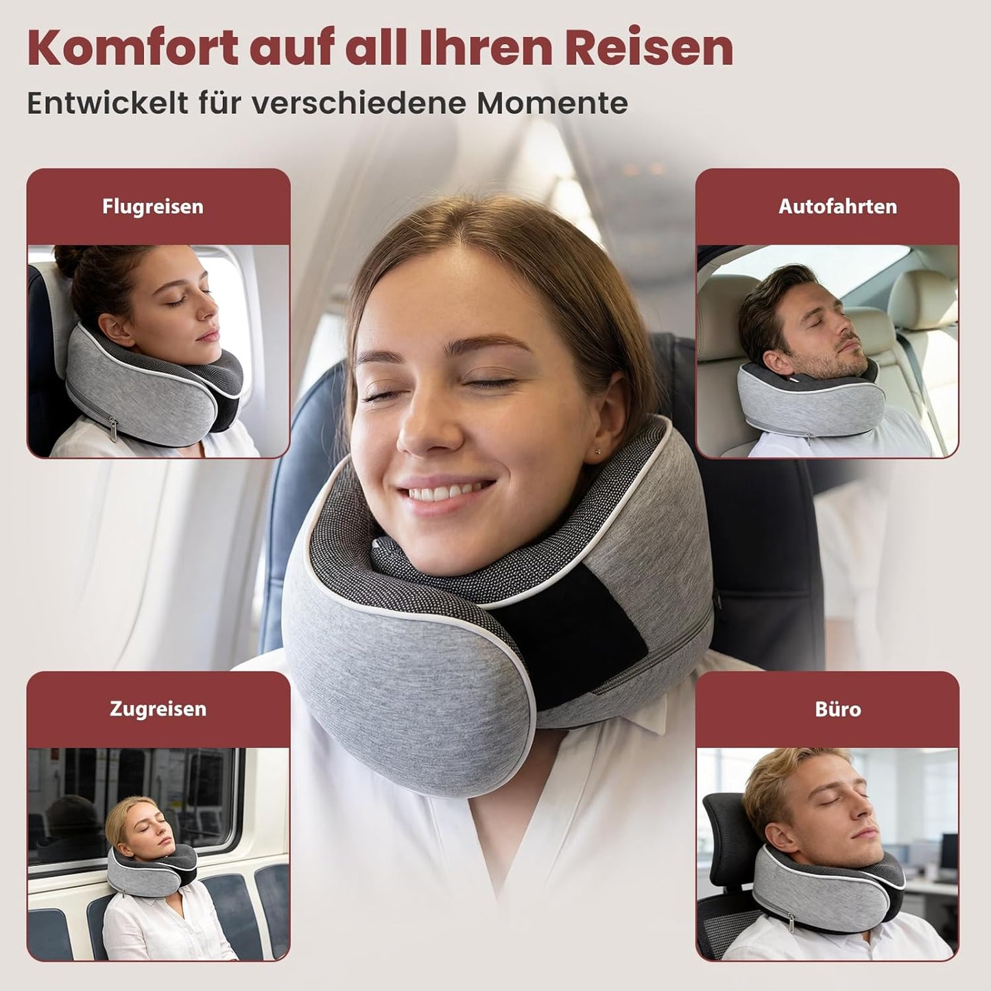 Reisekissen 360° Memory Foam mit Zubehör-Set, Grau