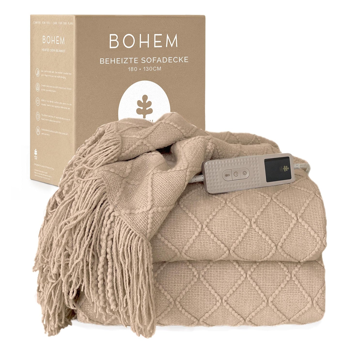 Heizdecke mit Timer & 9 Heizstufen, Taupe Dawn