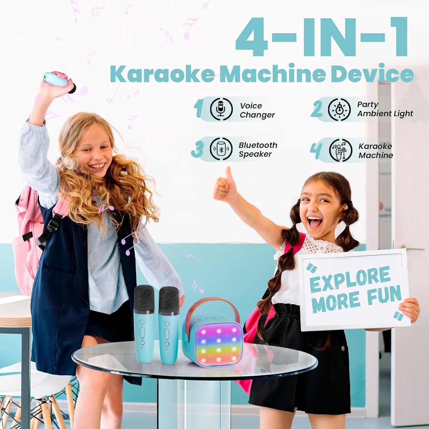 Karaoke Maschine mit 2 Mikrofonen, 2 Mikrofone Blau