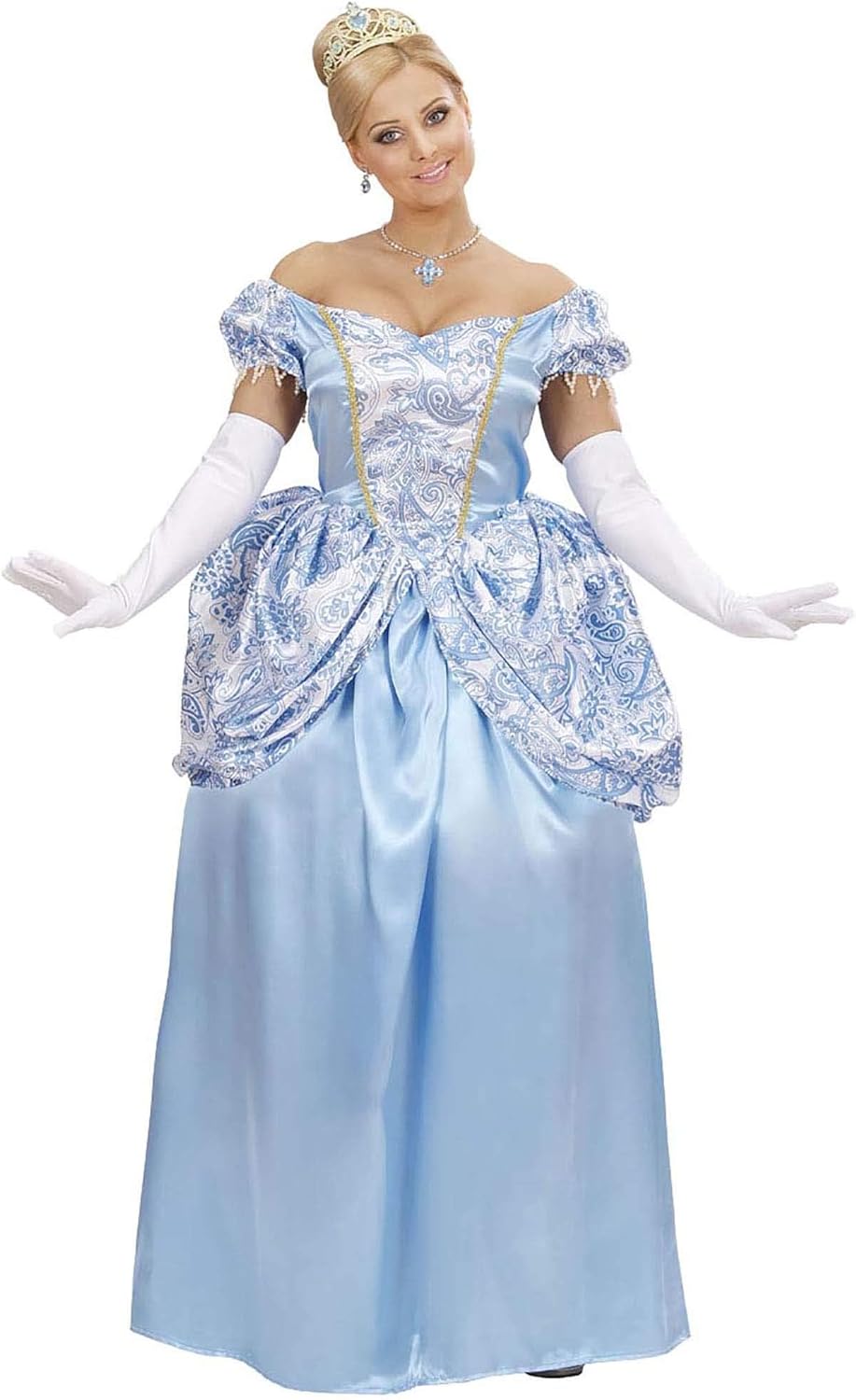 BLAUE PRINZESSIN (Kleid mit Unterrock, Handschuhe, Tiara), S, S