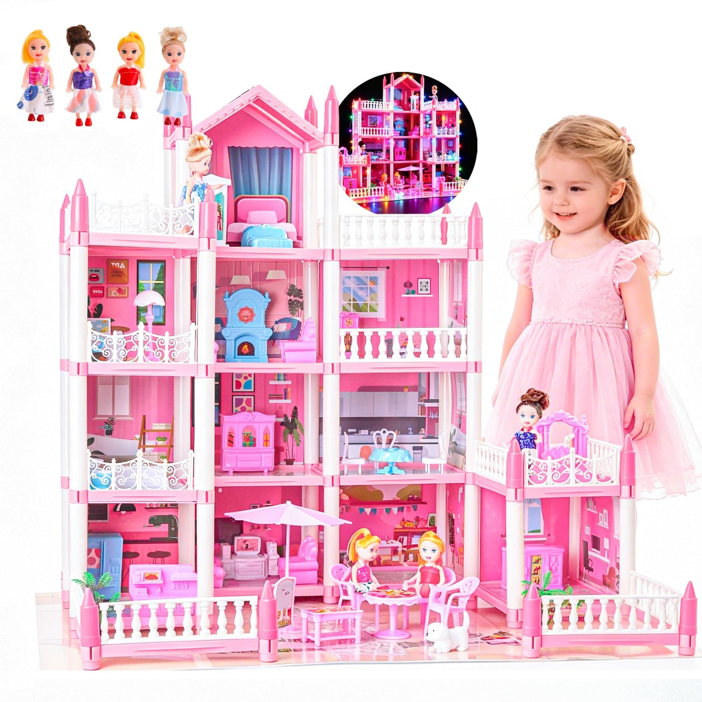 Puppenhaus mit Beleuchtung und Zubehör