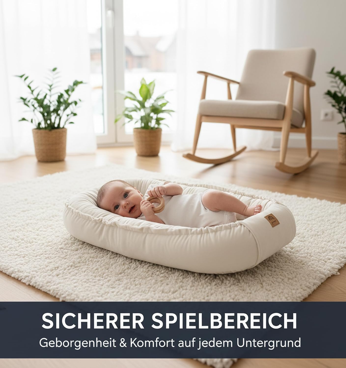 Multifunktionales Babynest, Beige mit Klappe