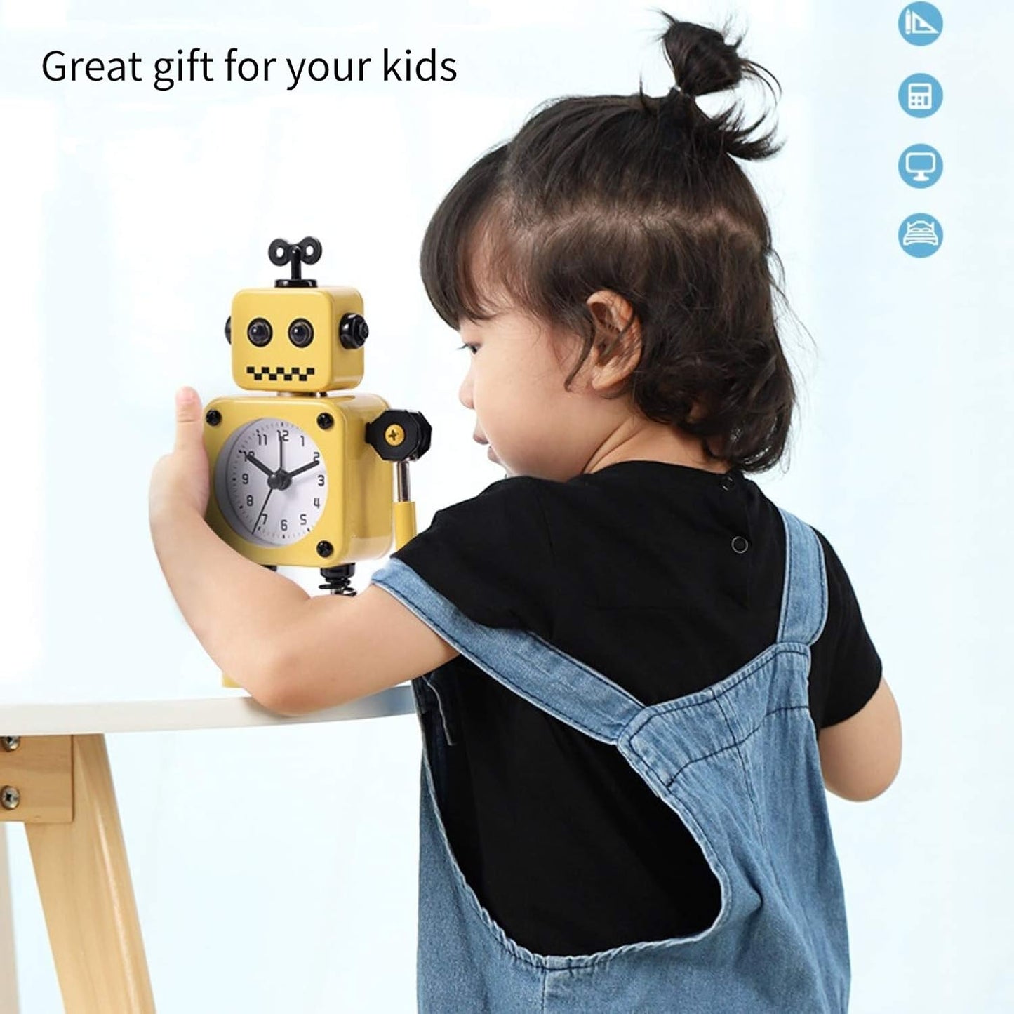 Roboter Wecker mit blinkenden Augen und drehbarem Arm, Rot