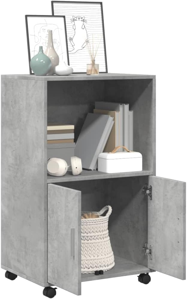 Rollschrank mit Stauraum, Betongrau