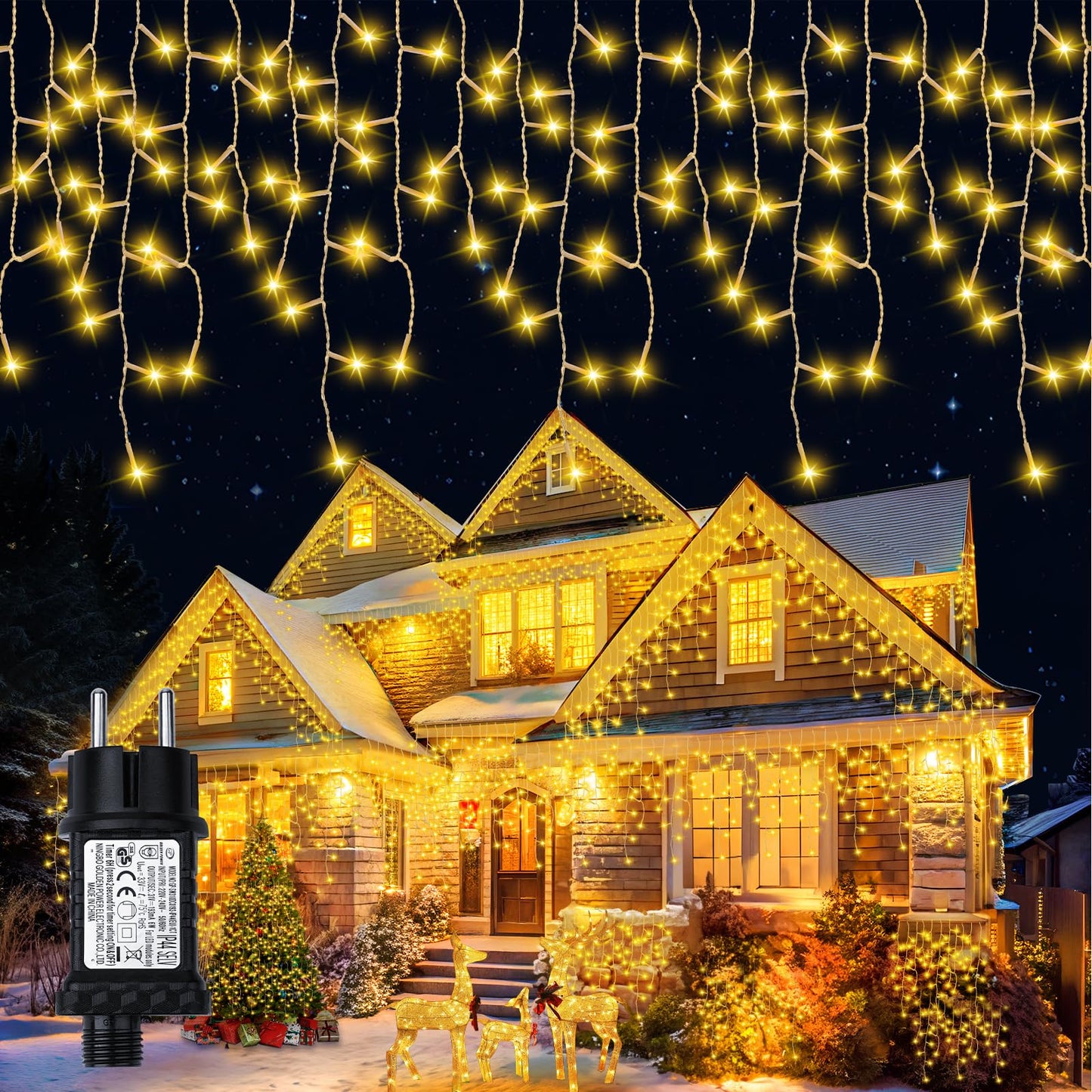 Eisregen Lichterkette mit 400 LEDs, Warmweiss 12,8m
