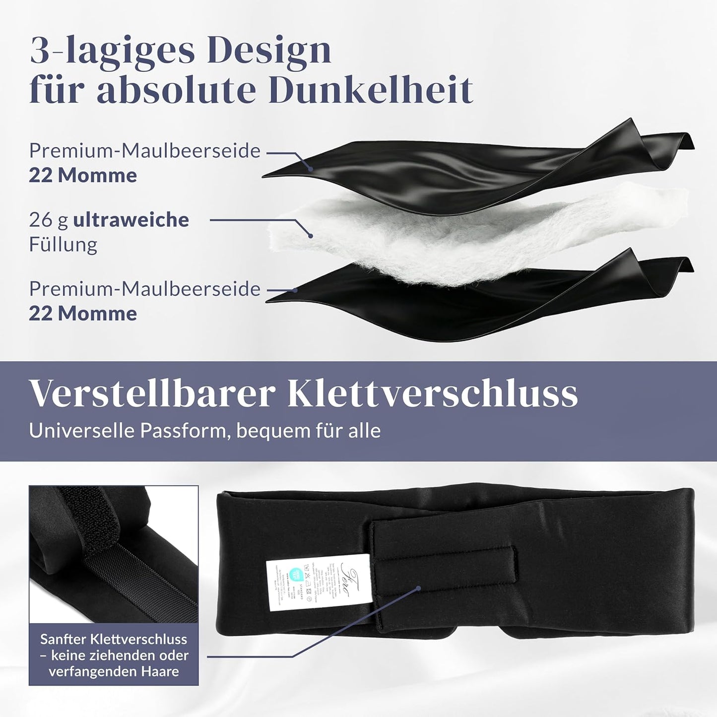 Schlafmaske aus Maulbeerseide, Schwarz