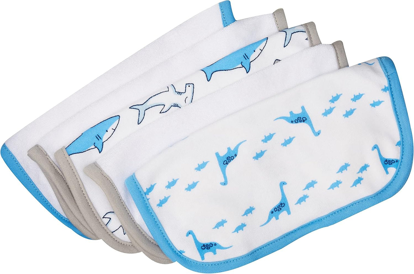8-teiliges Baby Handtuch- und Waschlappen-Set mit Kapuze und Haifisch- & Dino-Motiv, Einheitsgröße Haifisch