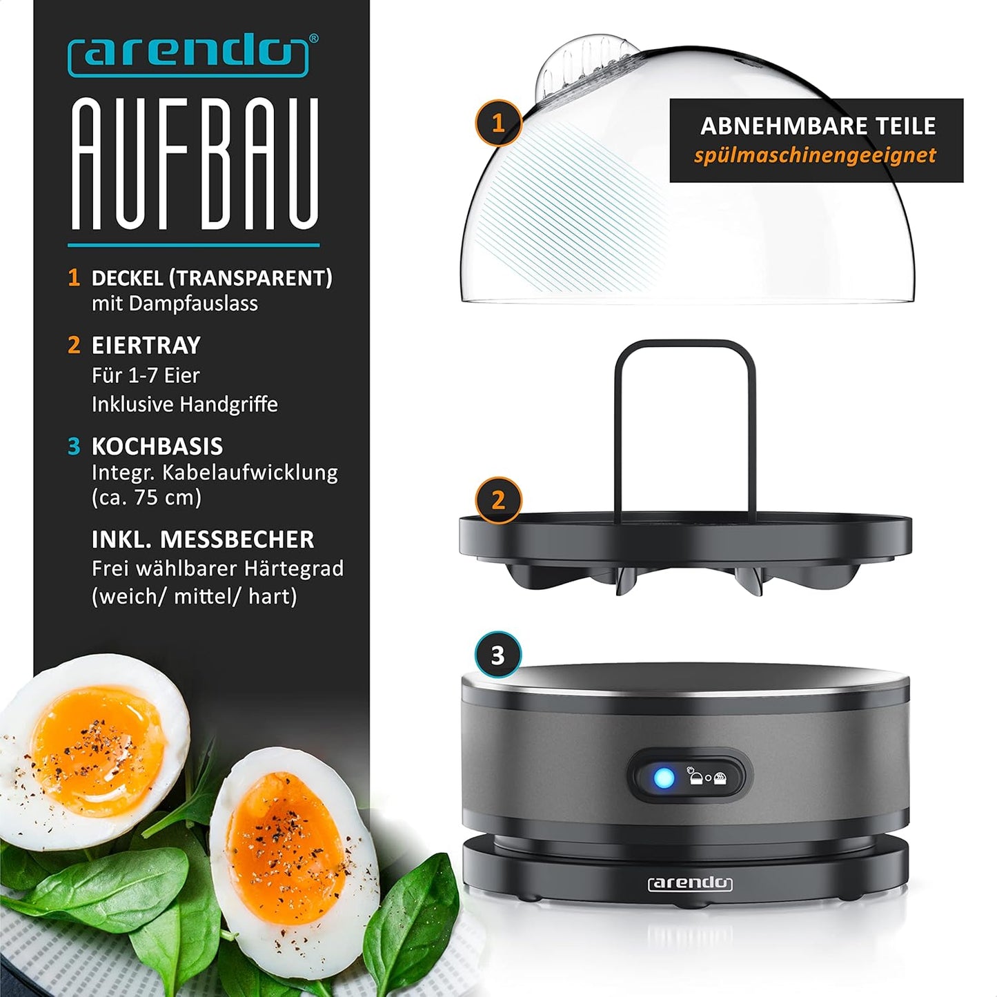 Eierkocher Sevencook mit Warmhaltefunktion, A: Cool Grey
