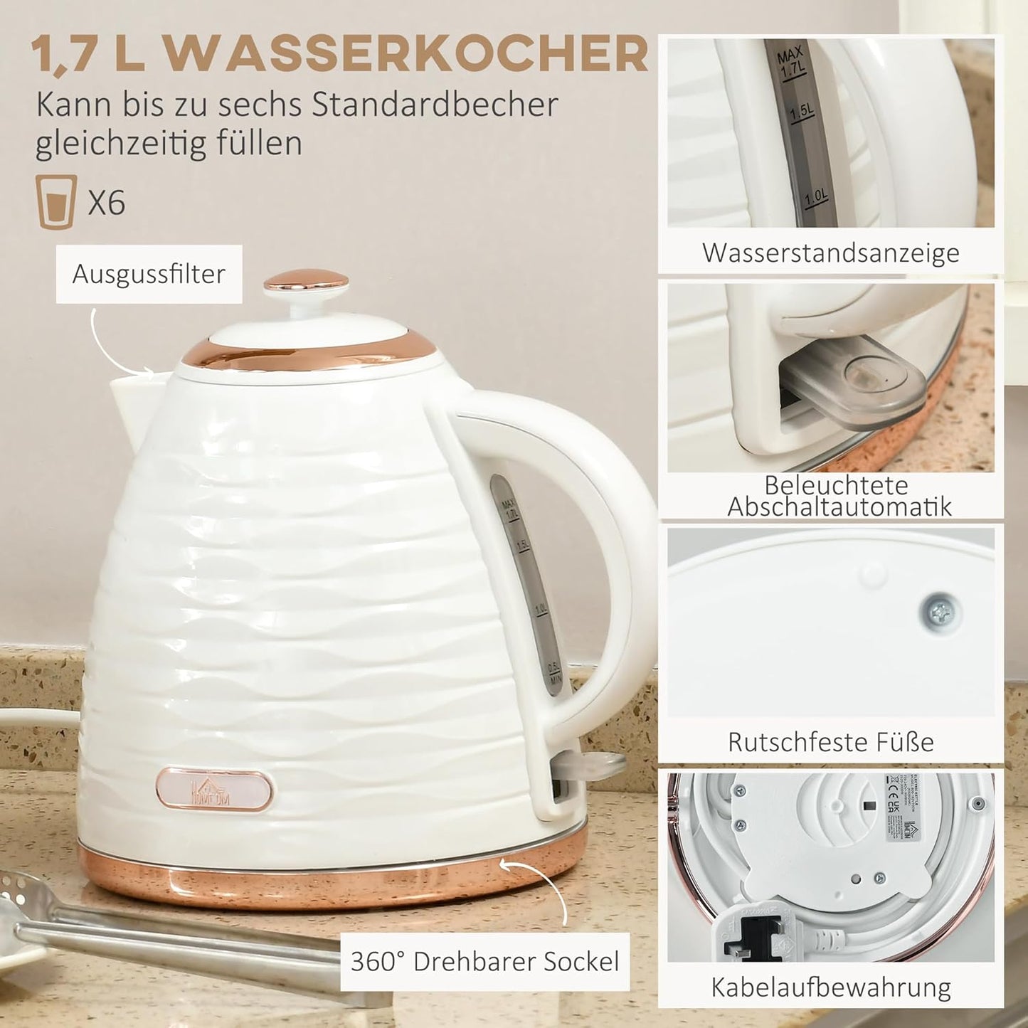 Frühstücks-Set: Wasserkocher & 4-Scheiben-Toaster, Cremeweiss