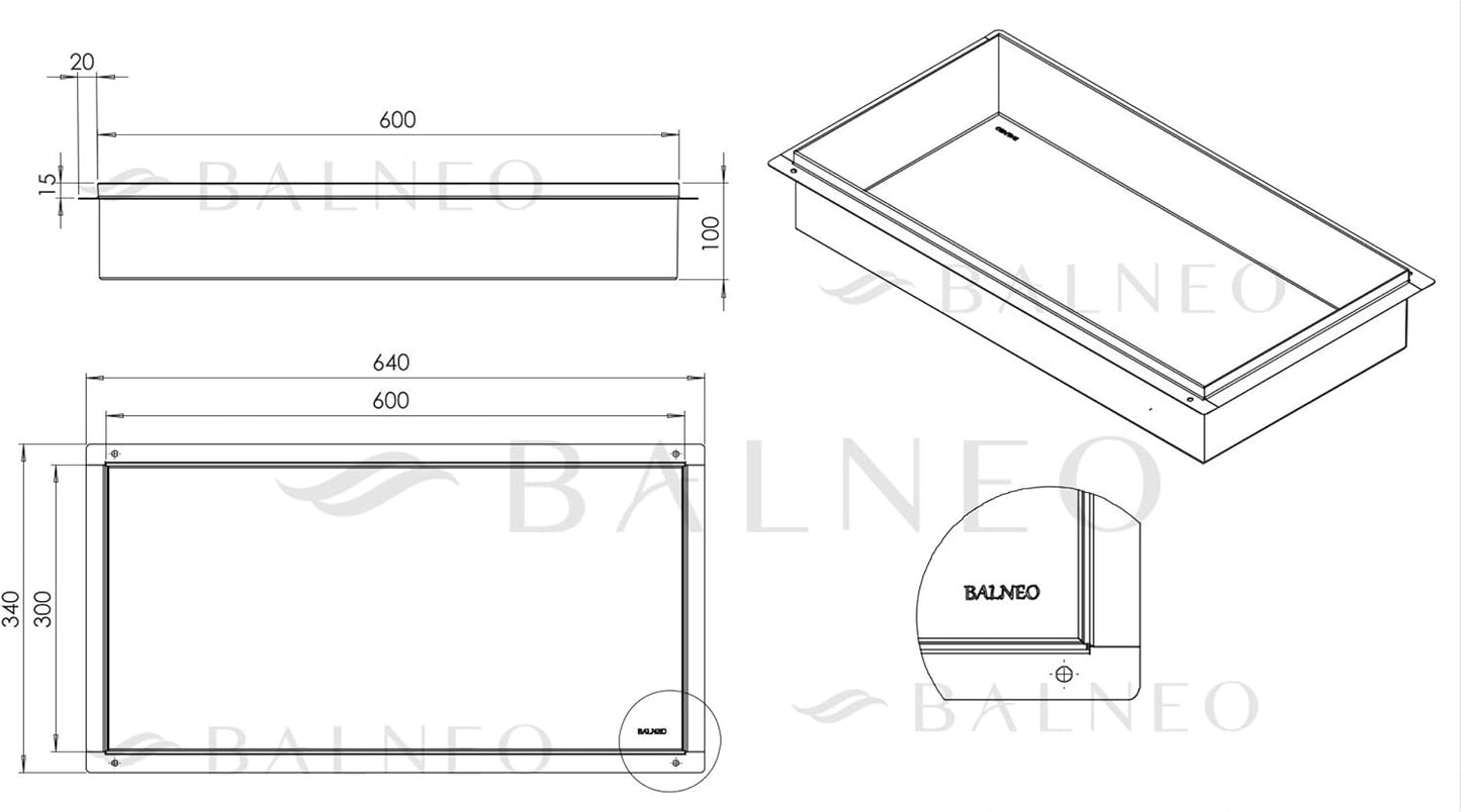 Rahmenlose Duschnische, 60x30x10 cm Grau
