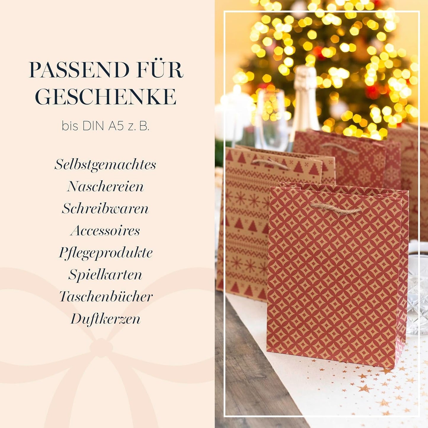 Geschenktüten Weihnachten im Skandilook (12 Stück), Rot - 18 x 23 cm (A5)