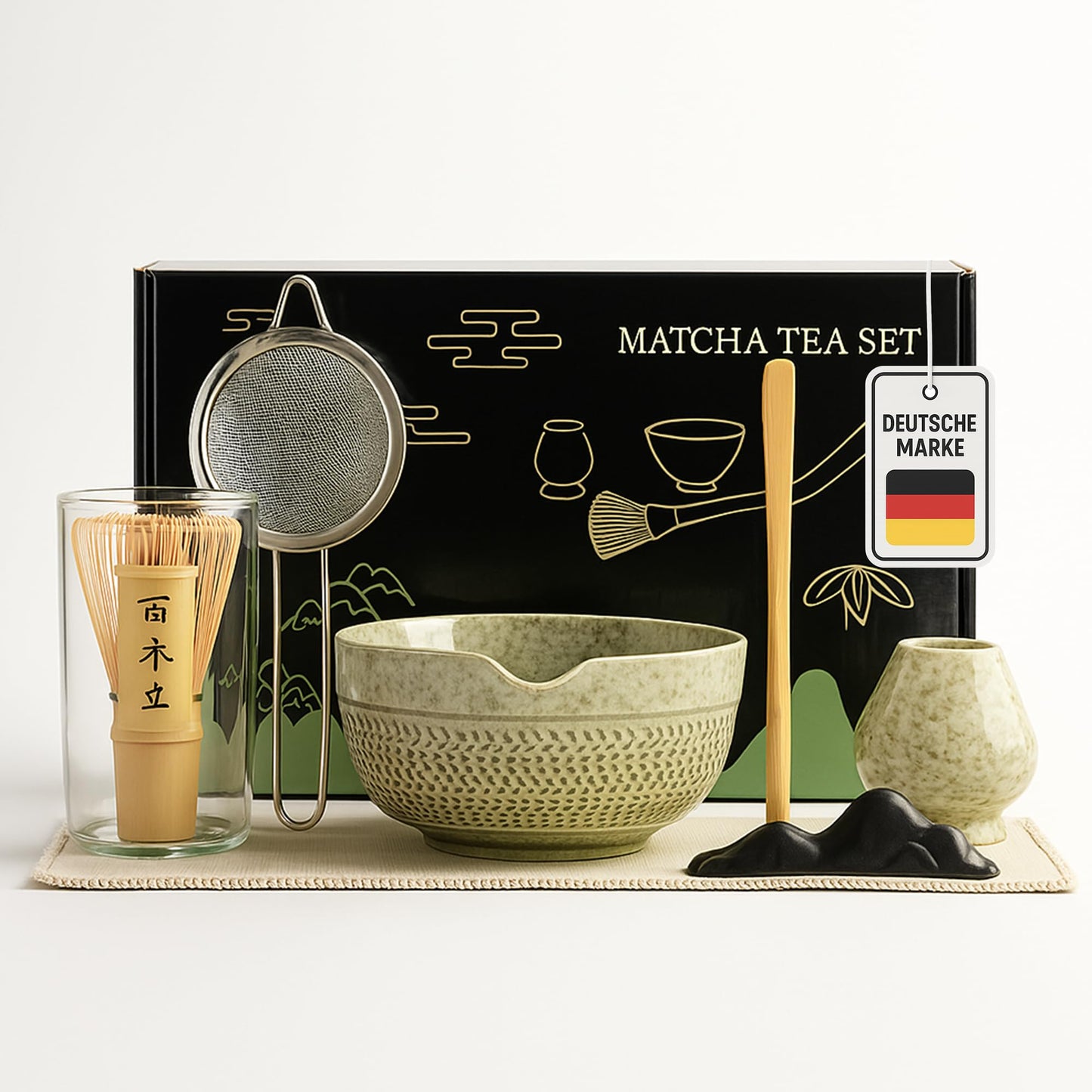 Premium Matcha Tee-Set (7-teilig) mit Zubehör, Grün
