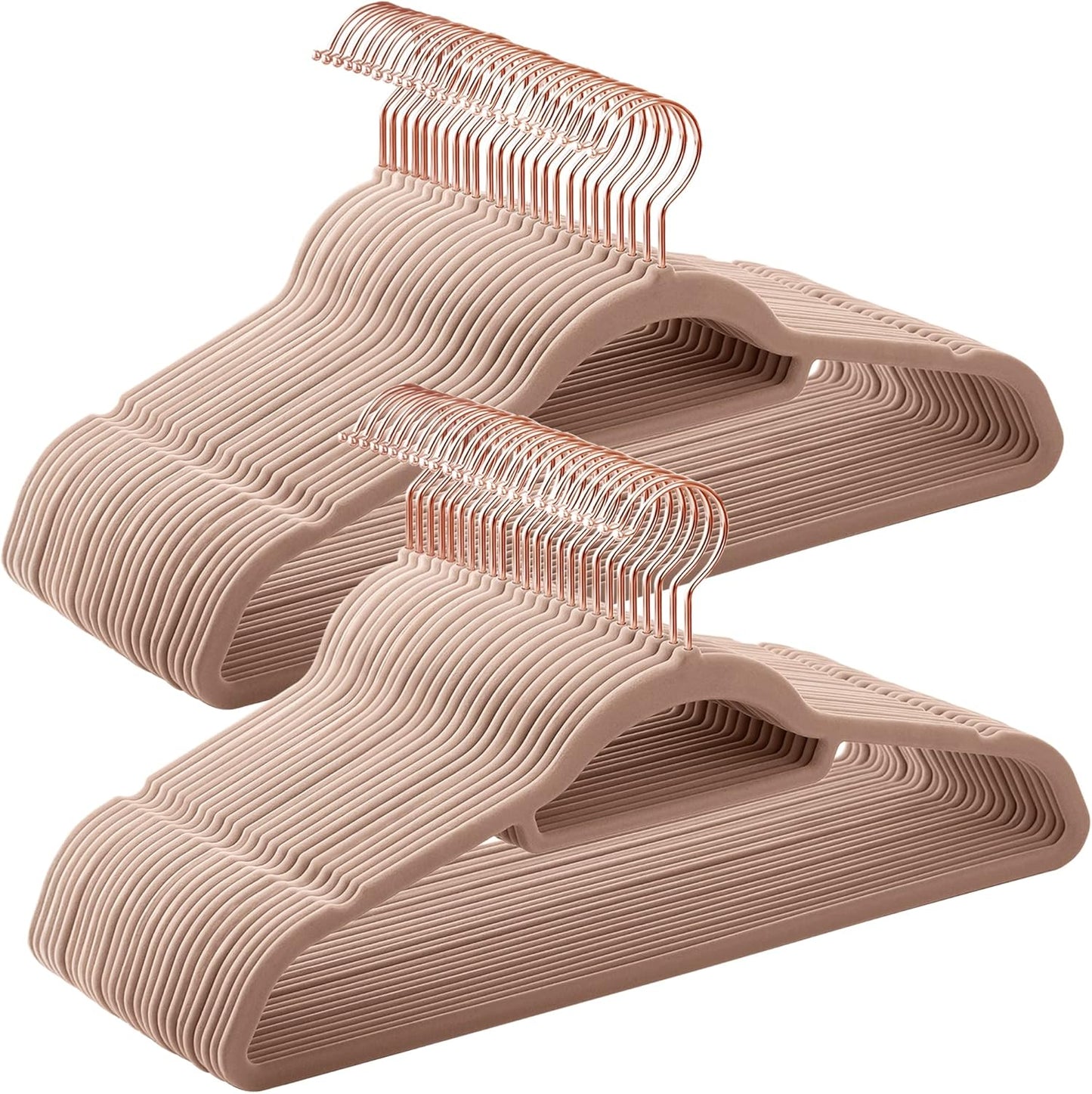 50-teiliges Kleiderbügel-Set, rutschfest, Roségold + Hellbraun, 50 Stück