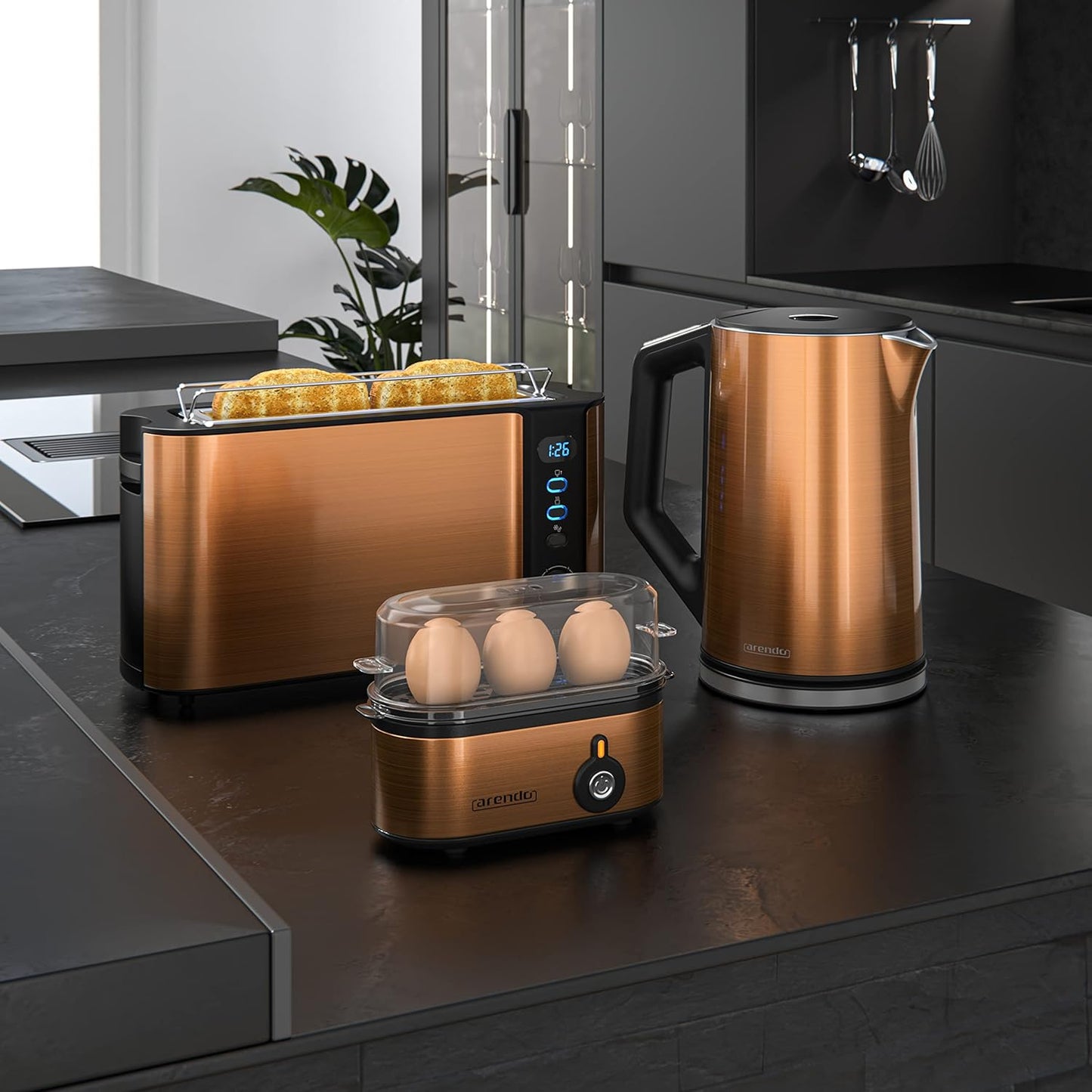 ‎A305965x1 Küchenset - Wasserkocher, Toaster, Eierkocher, C:kupfer