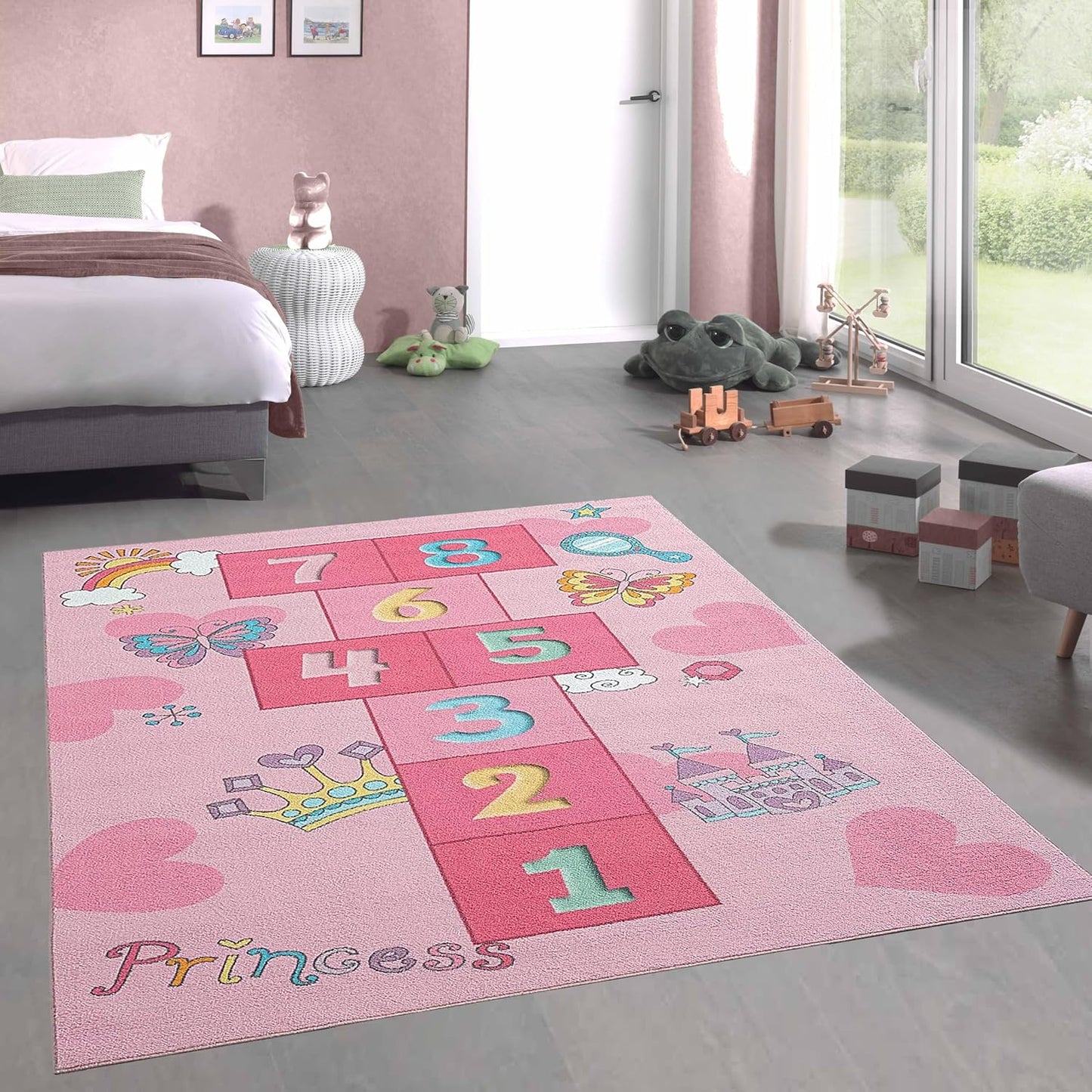 Hüpfkästchen Kinder-Spielteppich 140 x 200 cm, Hüpfspiel Rosa 140 x 200 cm (Rechteckig)