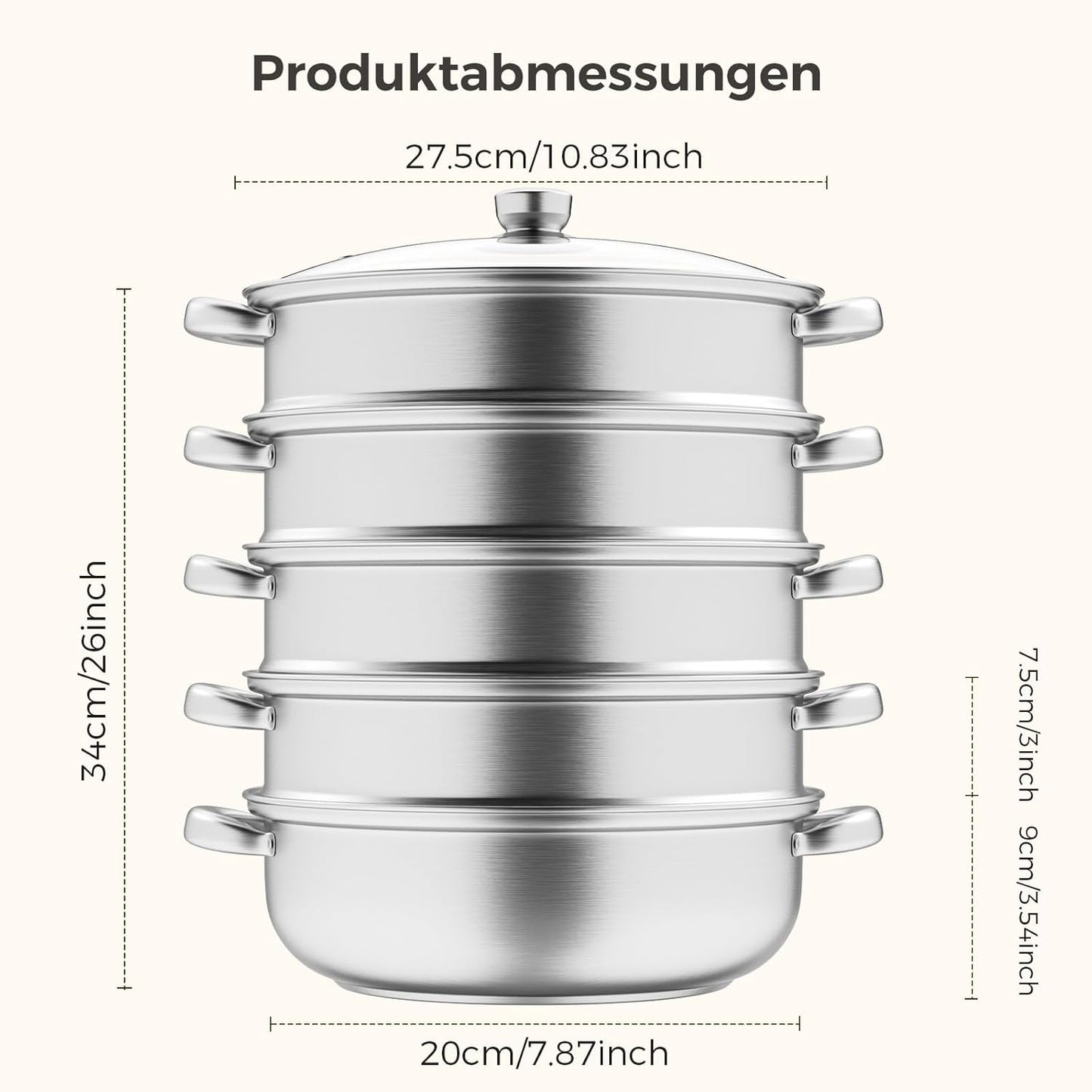 5-teiliger Dampfgarer mit Dämpfeinsatz, Fünf