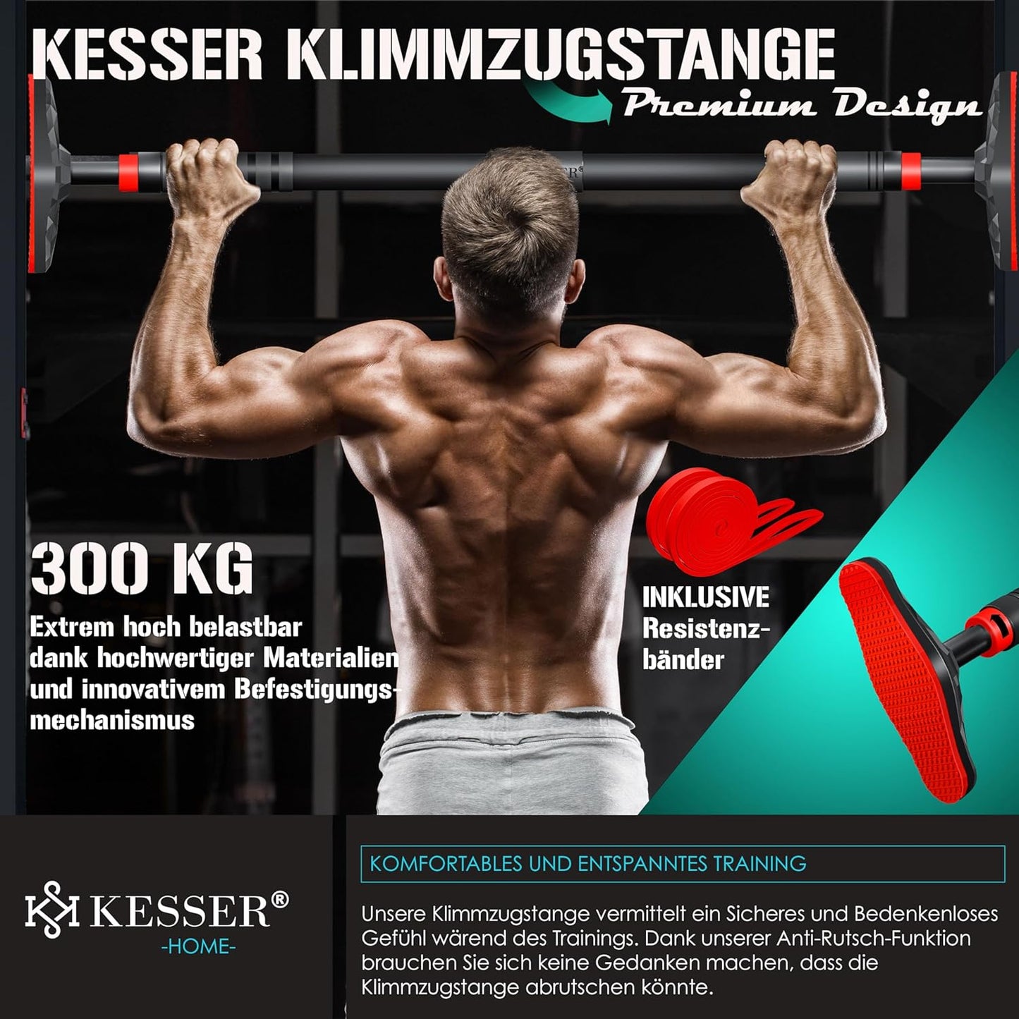 Klimmzugstange Türrahmen, verstellbar & rutschfest, Rot