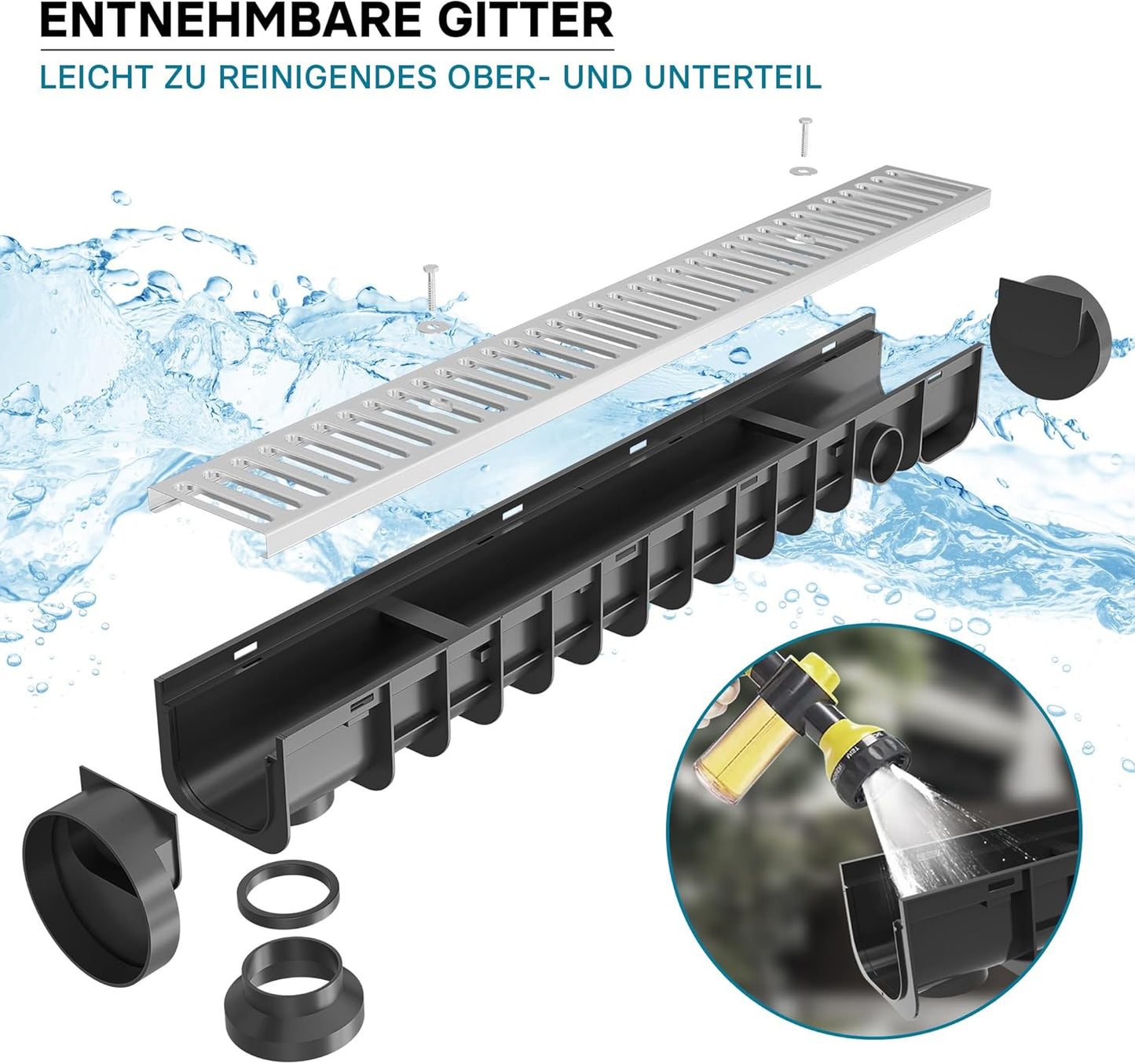 Entwässerungsrinne mit Abdeckrost, Verzinkt 1m, 1,5 t