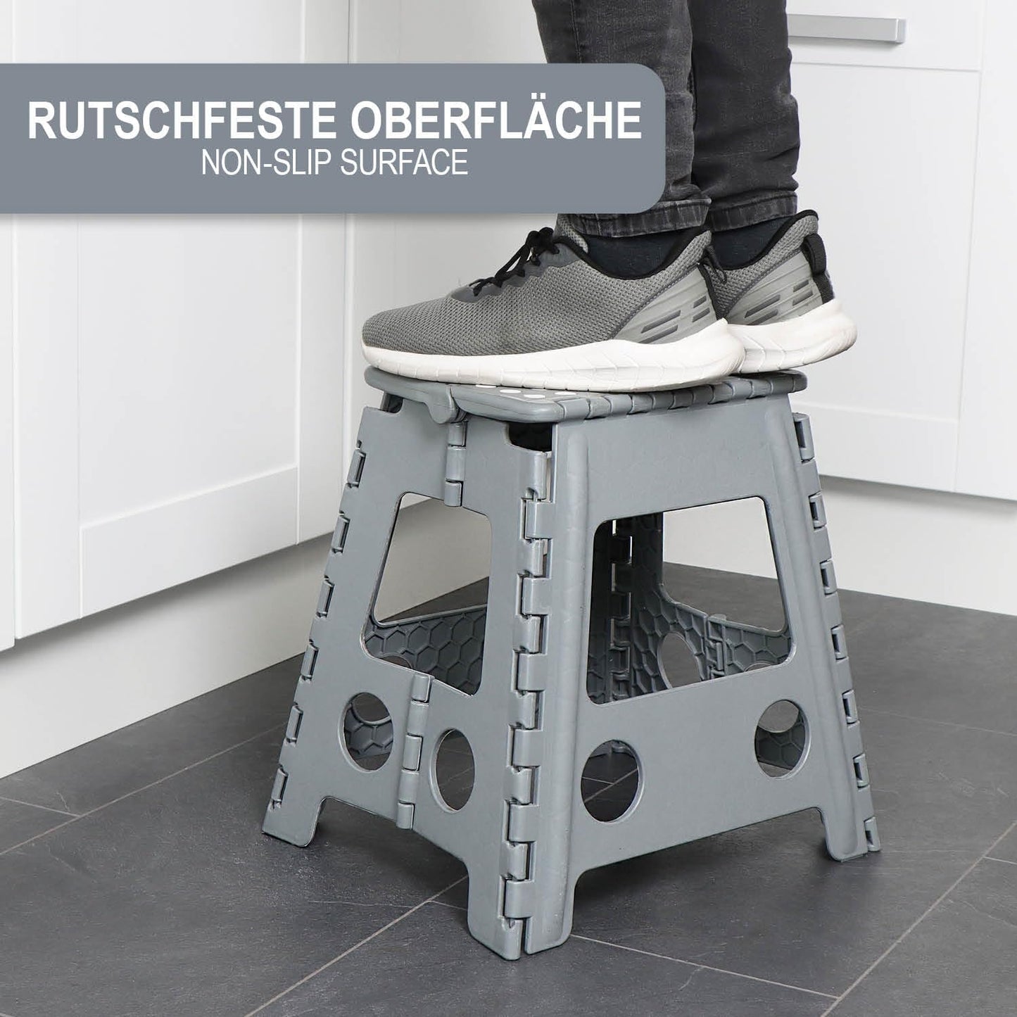 Klapptritt mit Gumminoppen XXL - Rutschfester Tritthocker, Weiss/Grau Xxl - 1 Stück