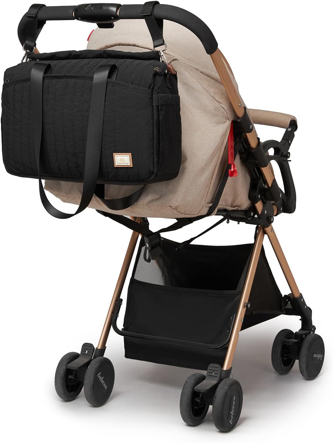 Wasserdichte Wickeltasche mit Kinderwagenhaken, Schwarz