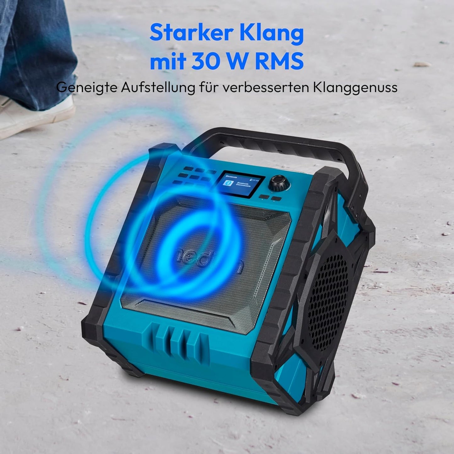 Baustellenradio mit Bluetooth und Powerbank-Funktion, Vertikal | 30 Watt (RMS)