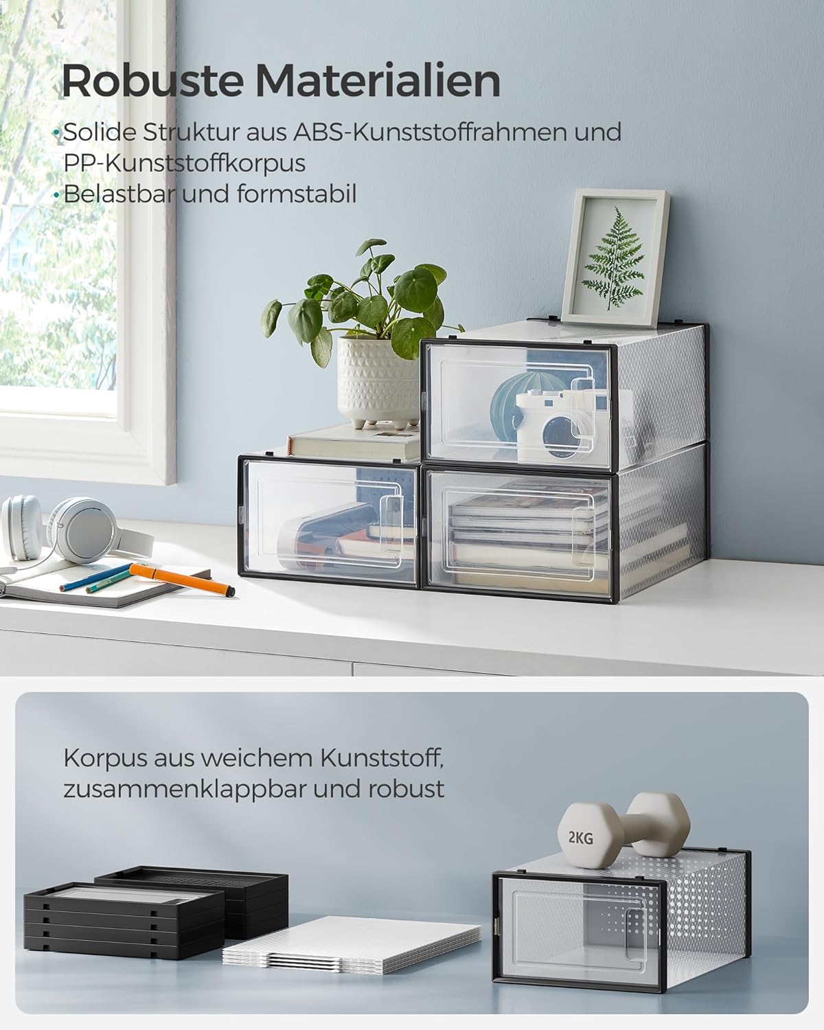 18er-Set Schuhboxen, Transparent + Schwarz 18er Set für Schuhe bis Größe 44
