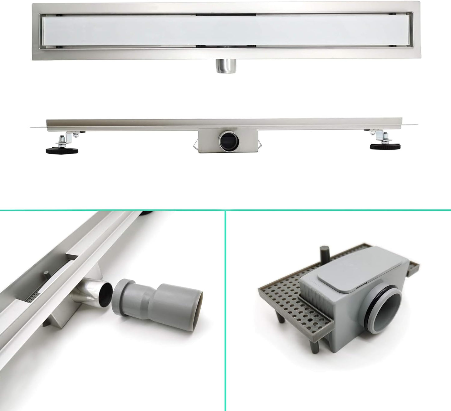 Duschrinne Extra Flach mit Haarsieb und Siphon, 80cm Weiß