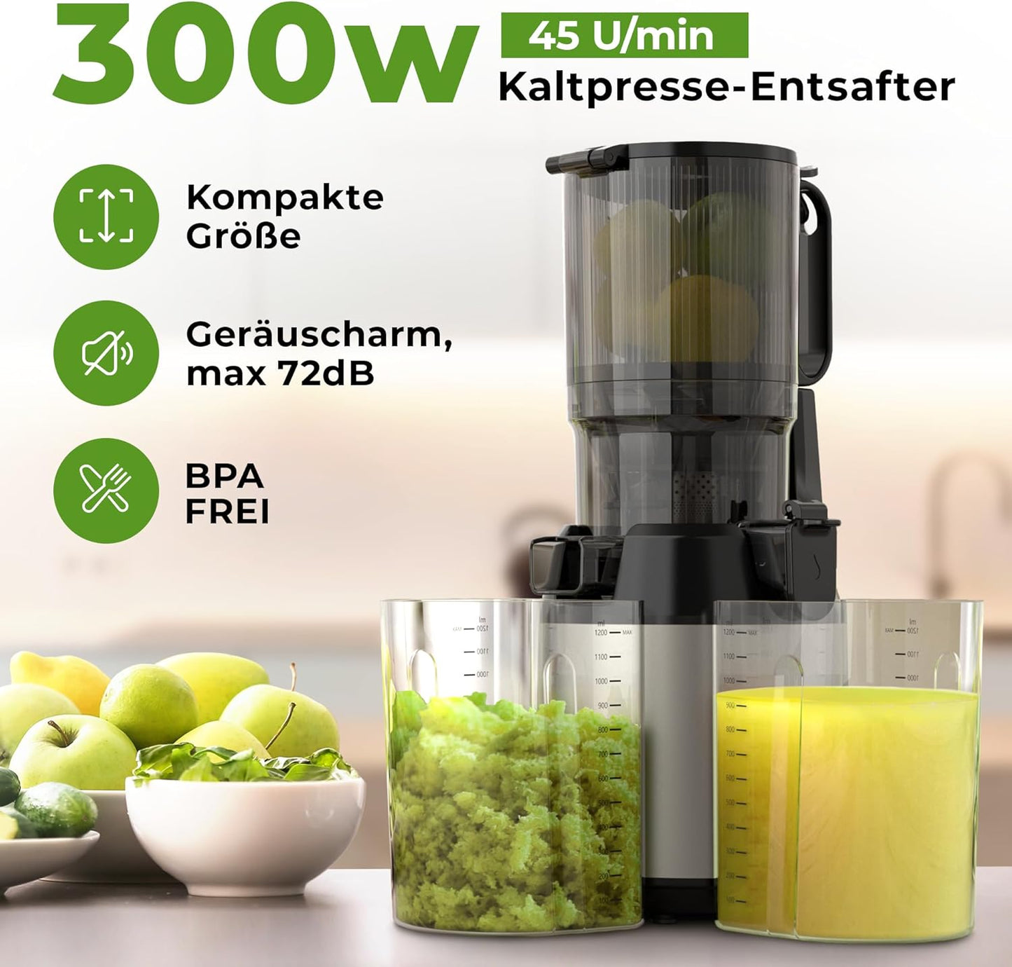 Slow Juicer Entsafter mit grosser Öffnung (300 Watt), ES-01P