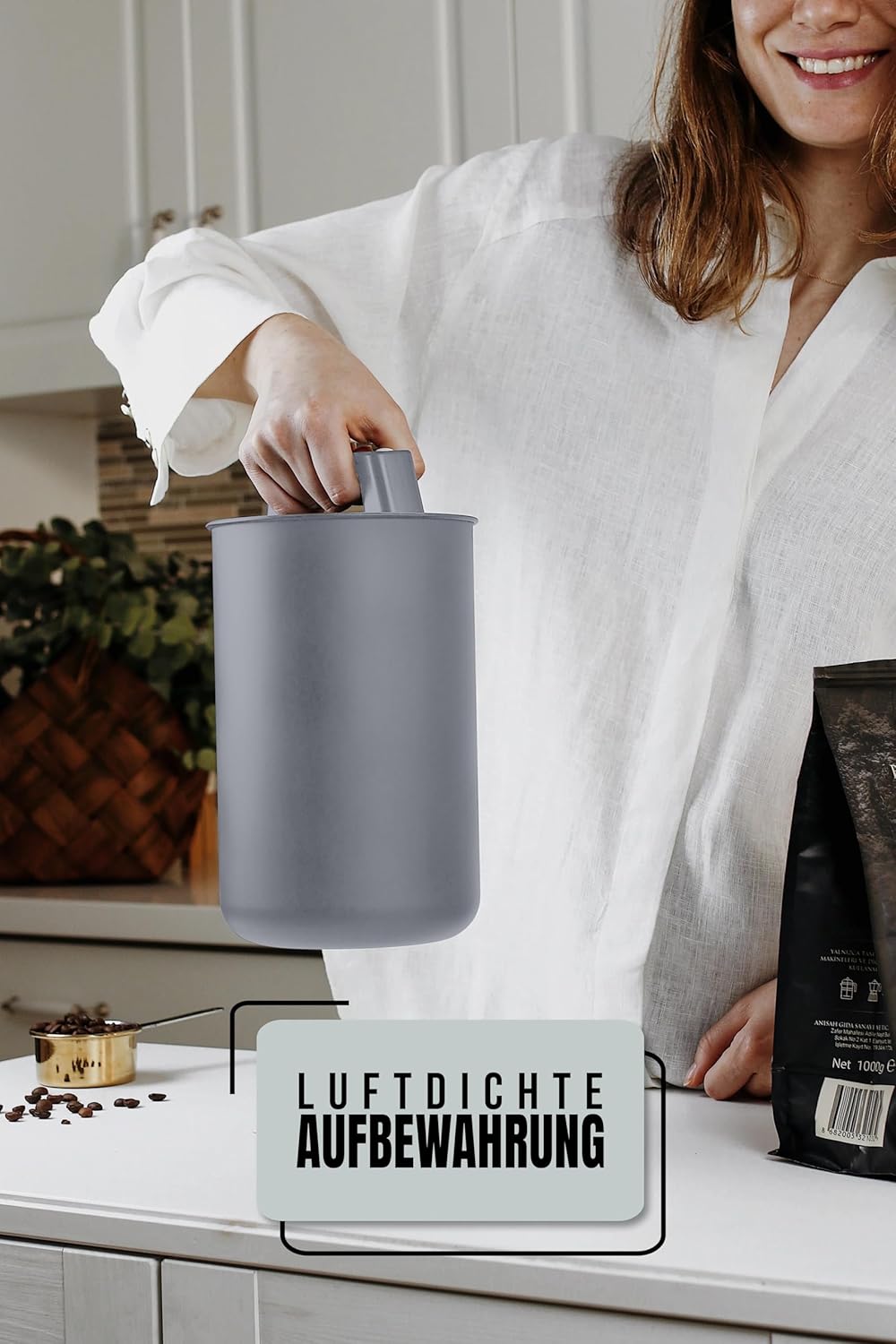 Kaffeedose mit Vakuumdeckel, Grau Matt