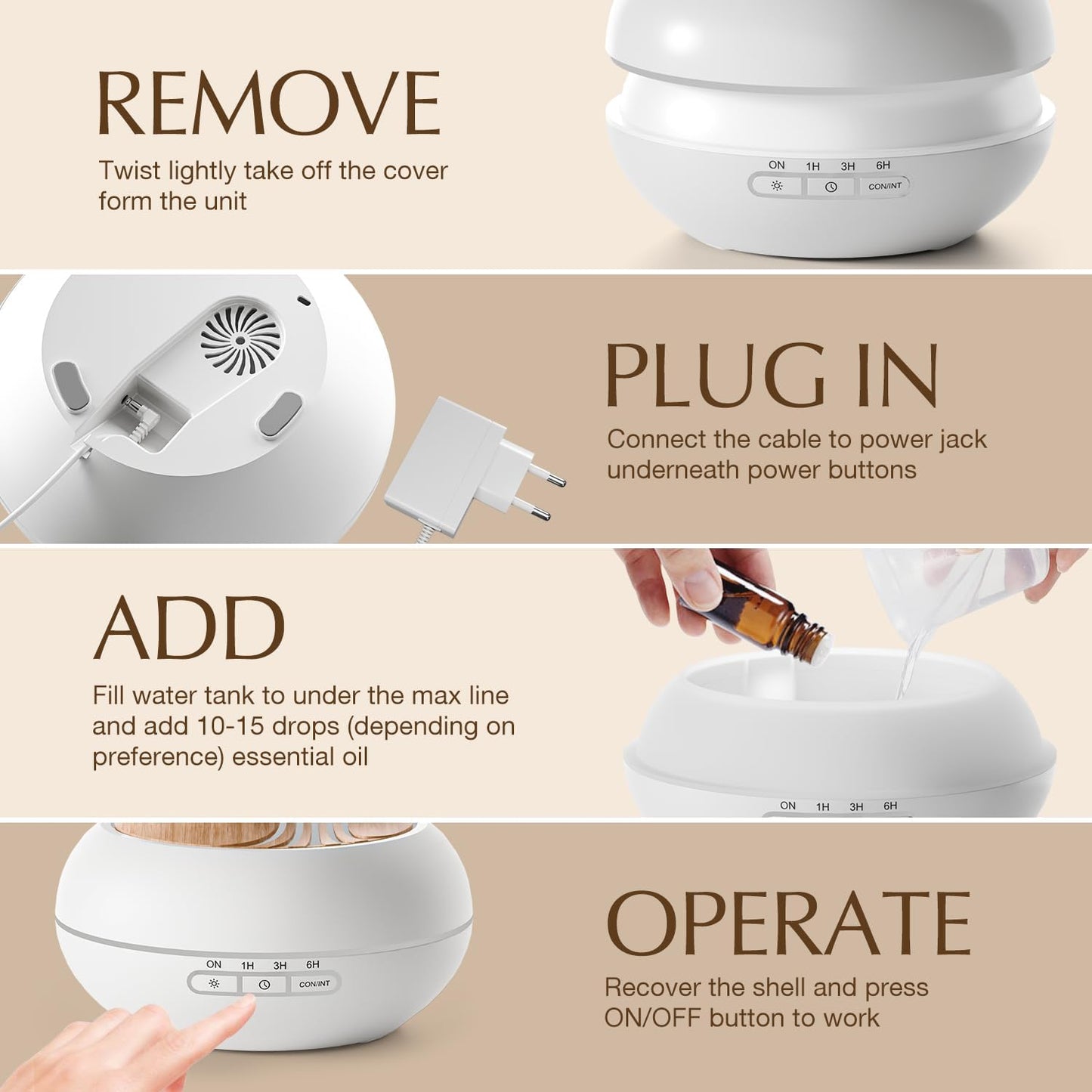 Aroma Diffuser mit RGB Nachtlicht, Weiß 400ML