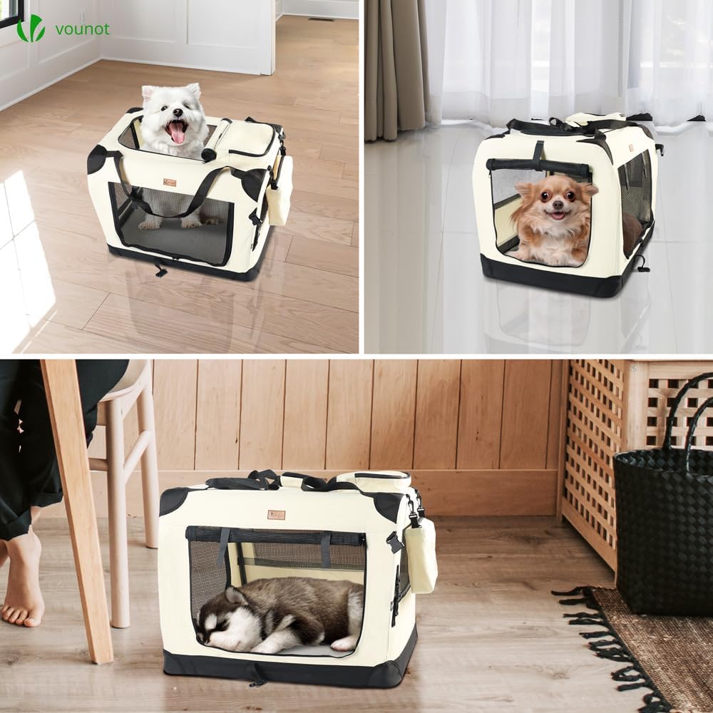 Faltbare Haustier-Transportbox mit Taschen und Tragegriffen, L 50 x B 35 x H 36 cm Beige