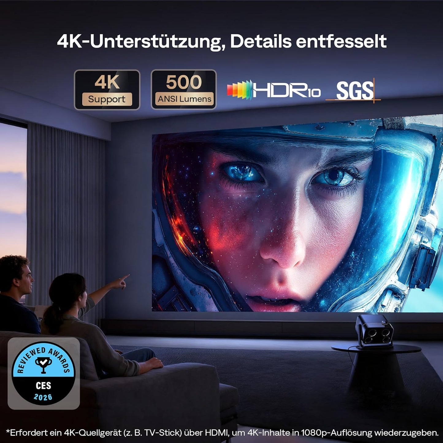 Boom Mini 4-in-1 Smart Beamer mit Google TV, Schwarz