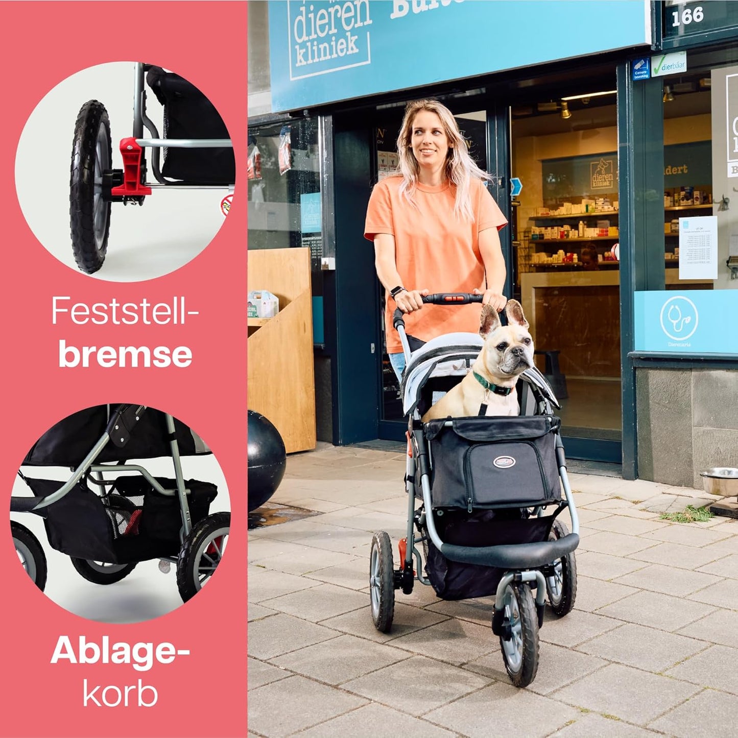 Hundebuggy Comfort Efa Eco mit EVA-Rädern, Schwarz Silber