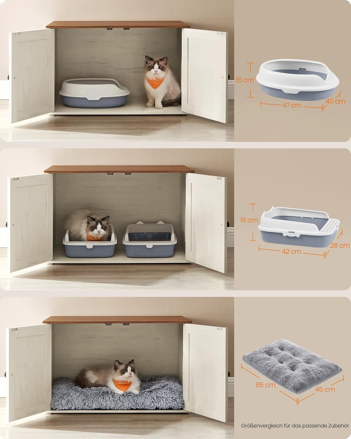 Katzenklo-Schrank PCL022K02, 50T x 70B cm Honigbraun + Vintageweiss