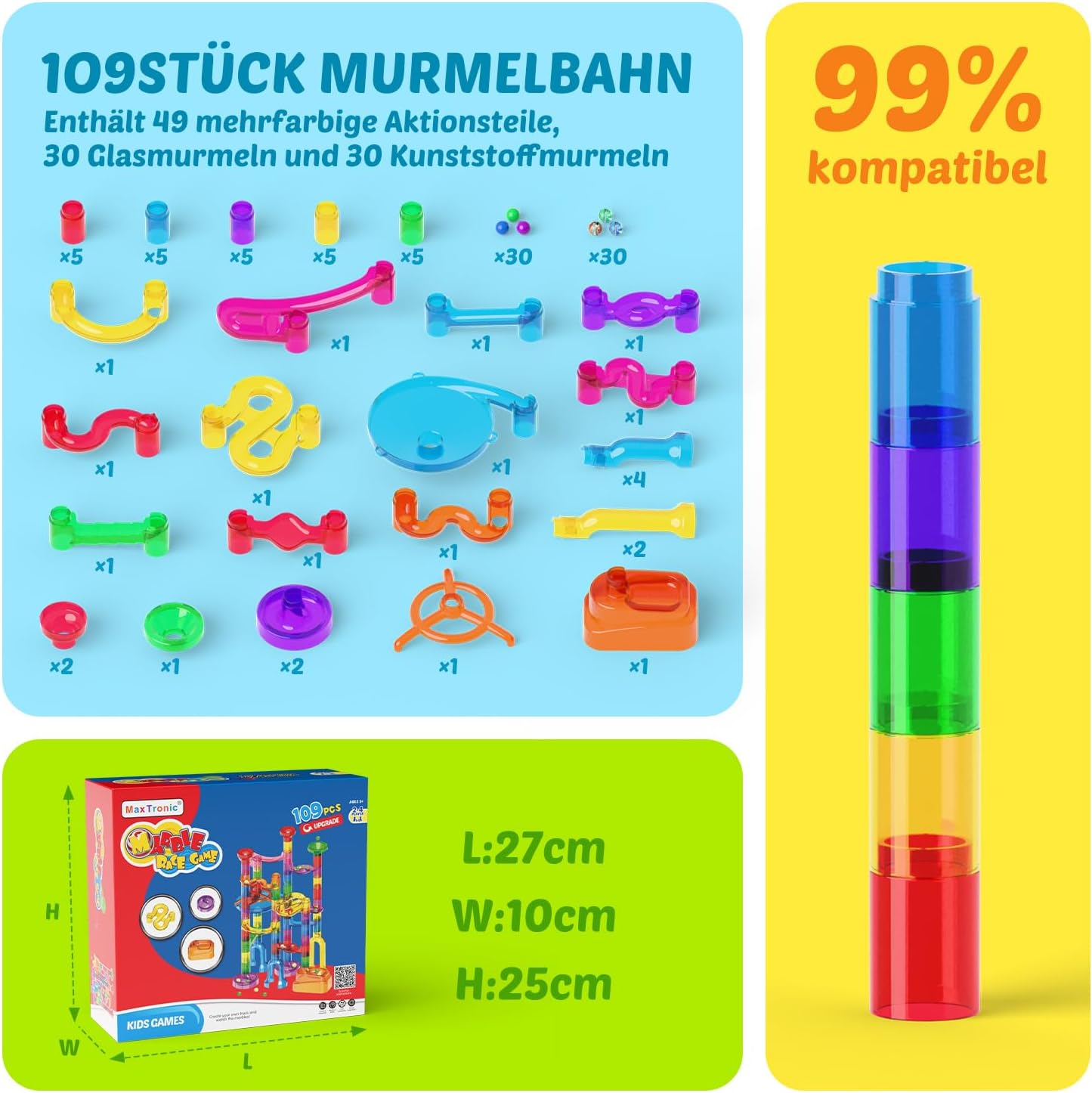 Murmelbahn Logikspiel-Set, 109 PCS Transparent