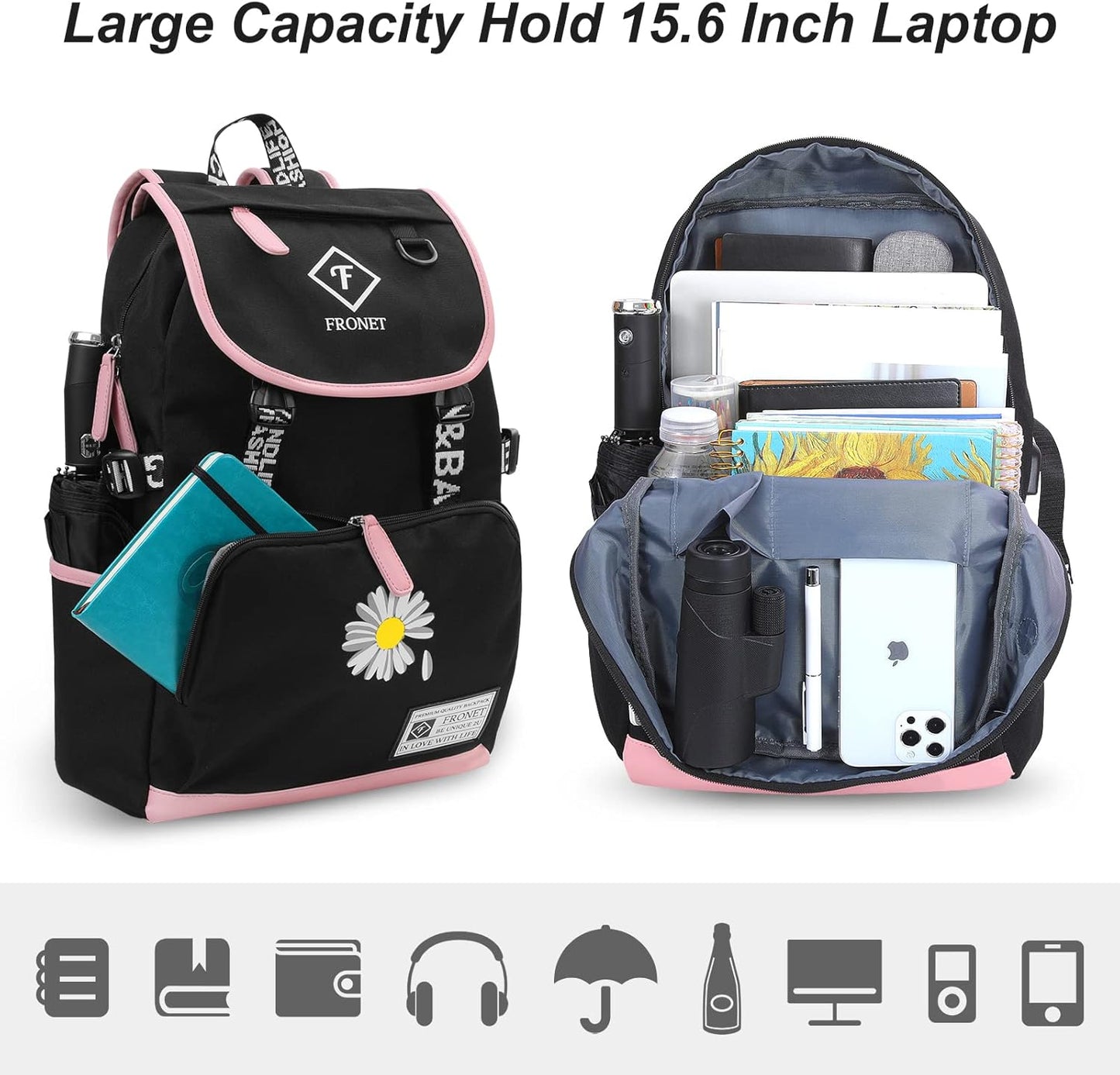 Schulrucksack mit Laptopfach, Rosa
