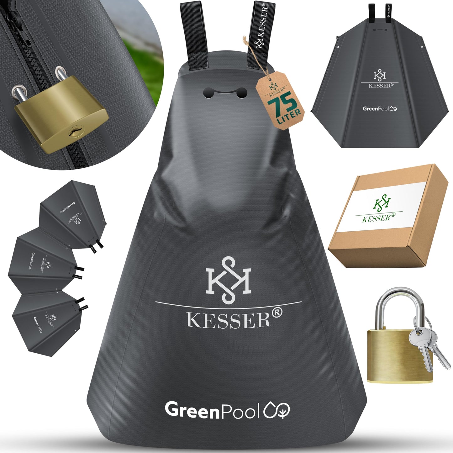 Baumbewässerungssack-Set mit Diebstahlschutz, 75 Liter 4er Set Anthrazit