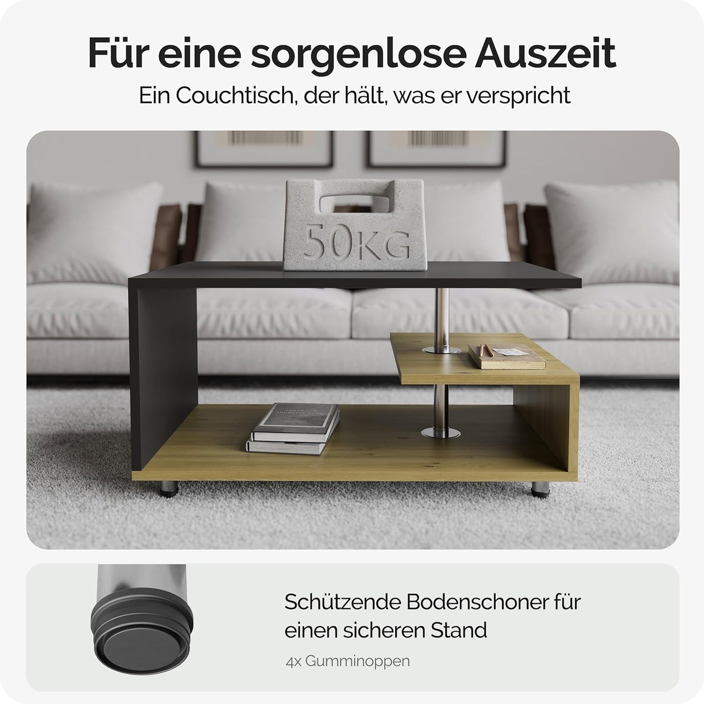 Couchtisch Orlando, Holz-grau