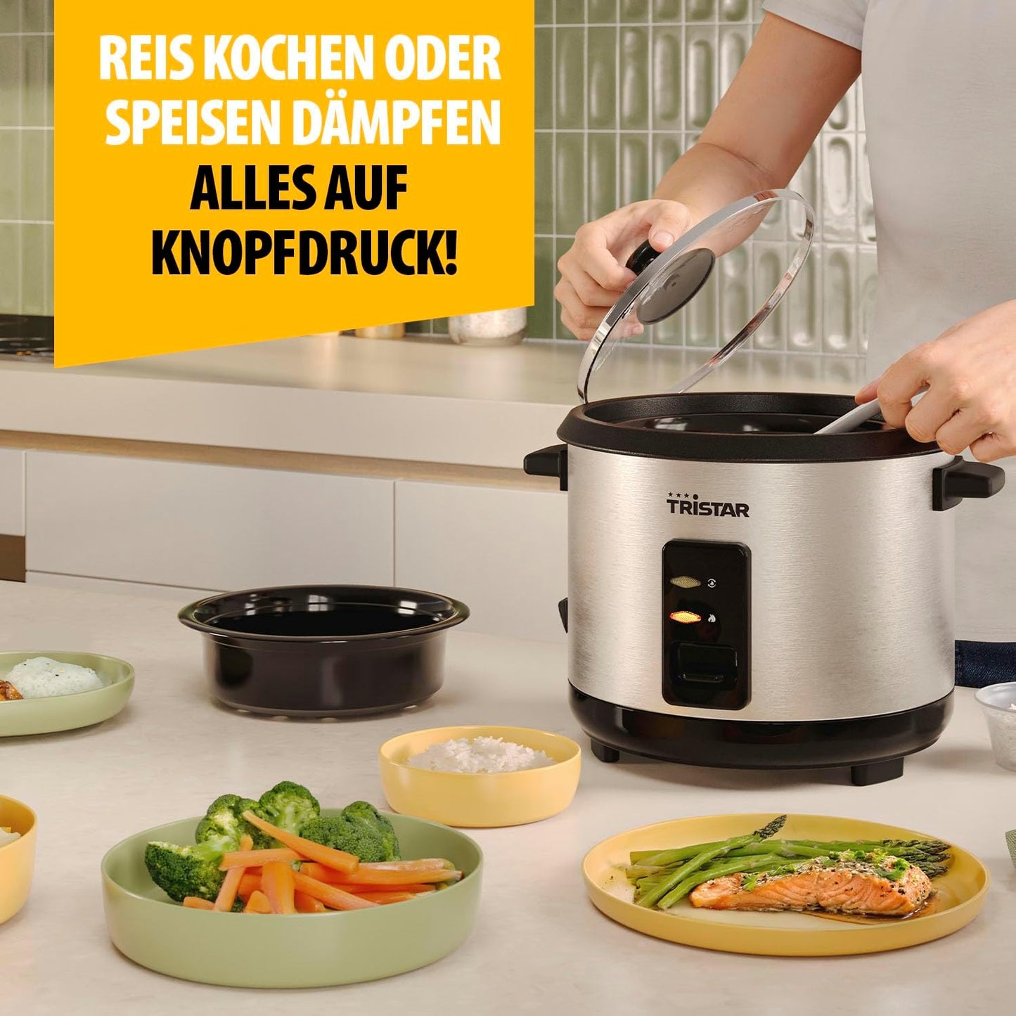 RK-6145 Reiskocher mit Dampfgaraufsatz und Warmhaltefunktion, Neue version 1.5L