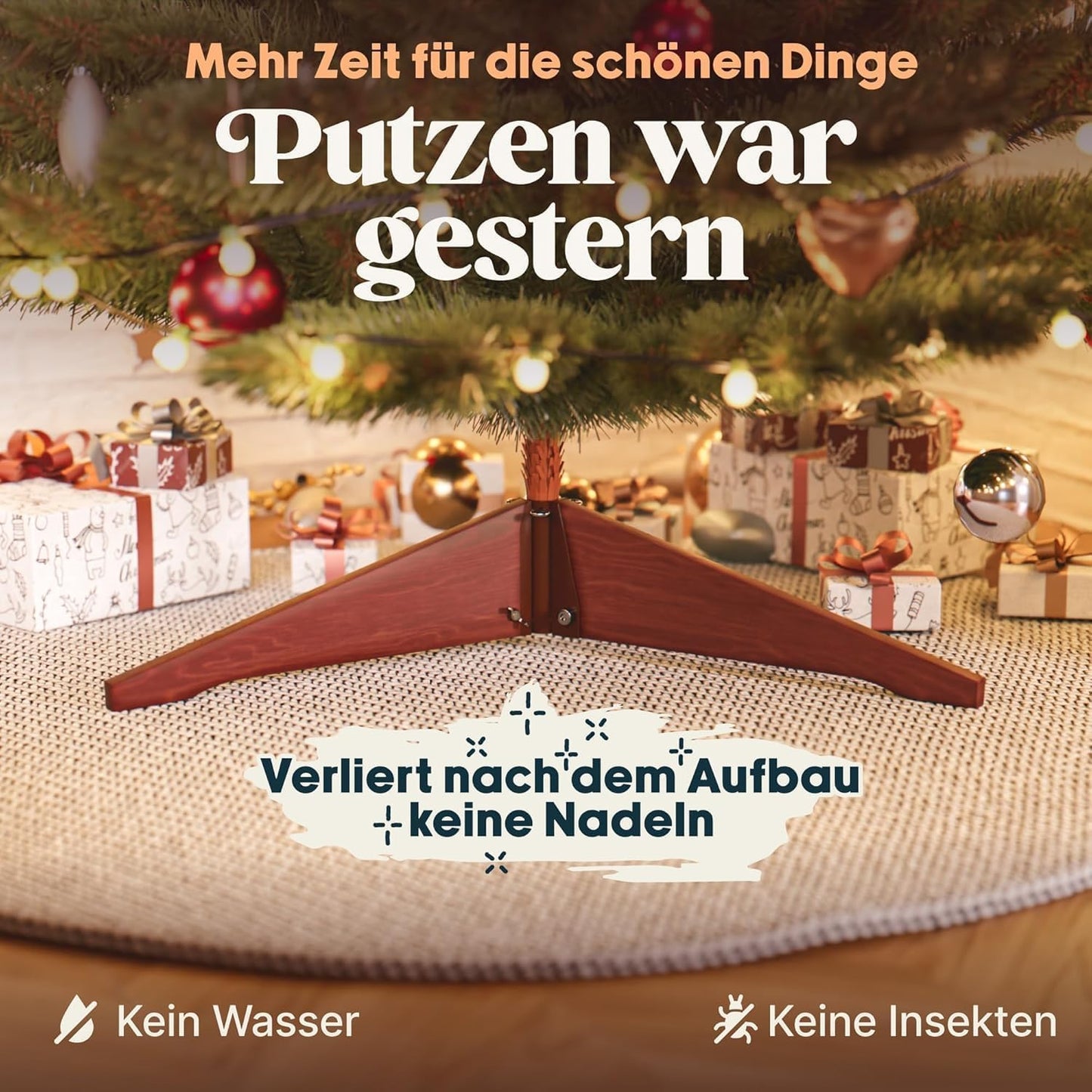 Künstlicher Weihnachtsbaum 120cm mit Holzständer, Premium 120cm