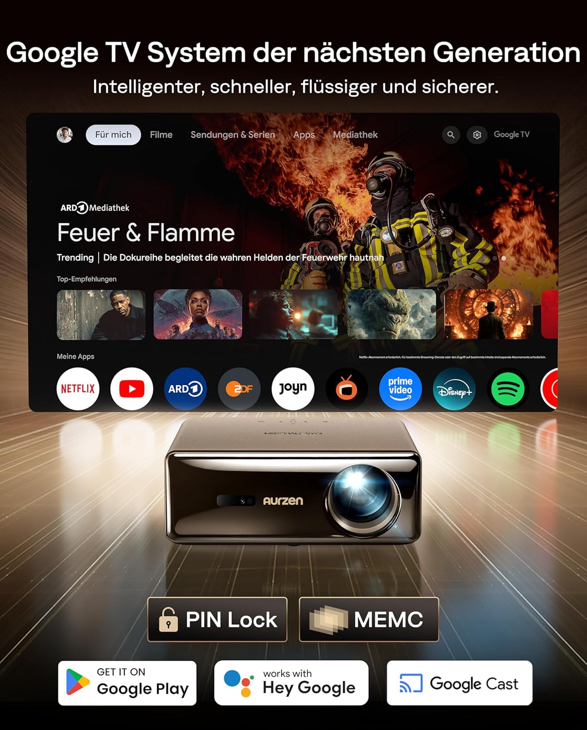 Smart Heimkino-Projektor mit 4K-Unterstützung, Braun