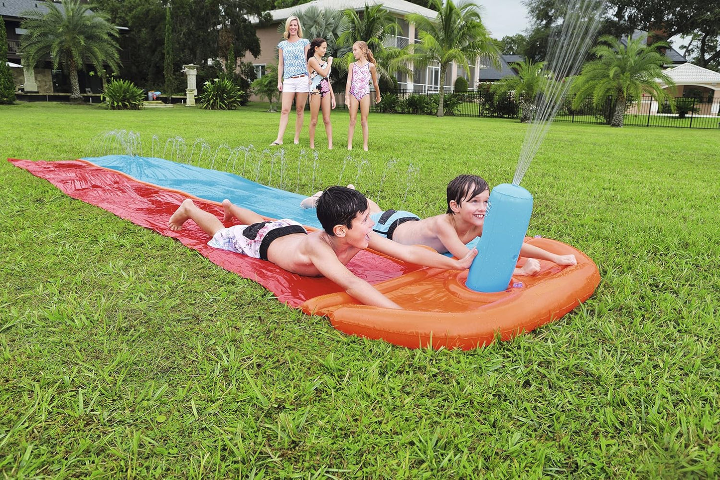 H2oGo Doppel Wasserrutsche mit Ziel-Fontaine, Zweispuriger Dragstrip