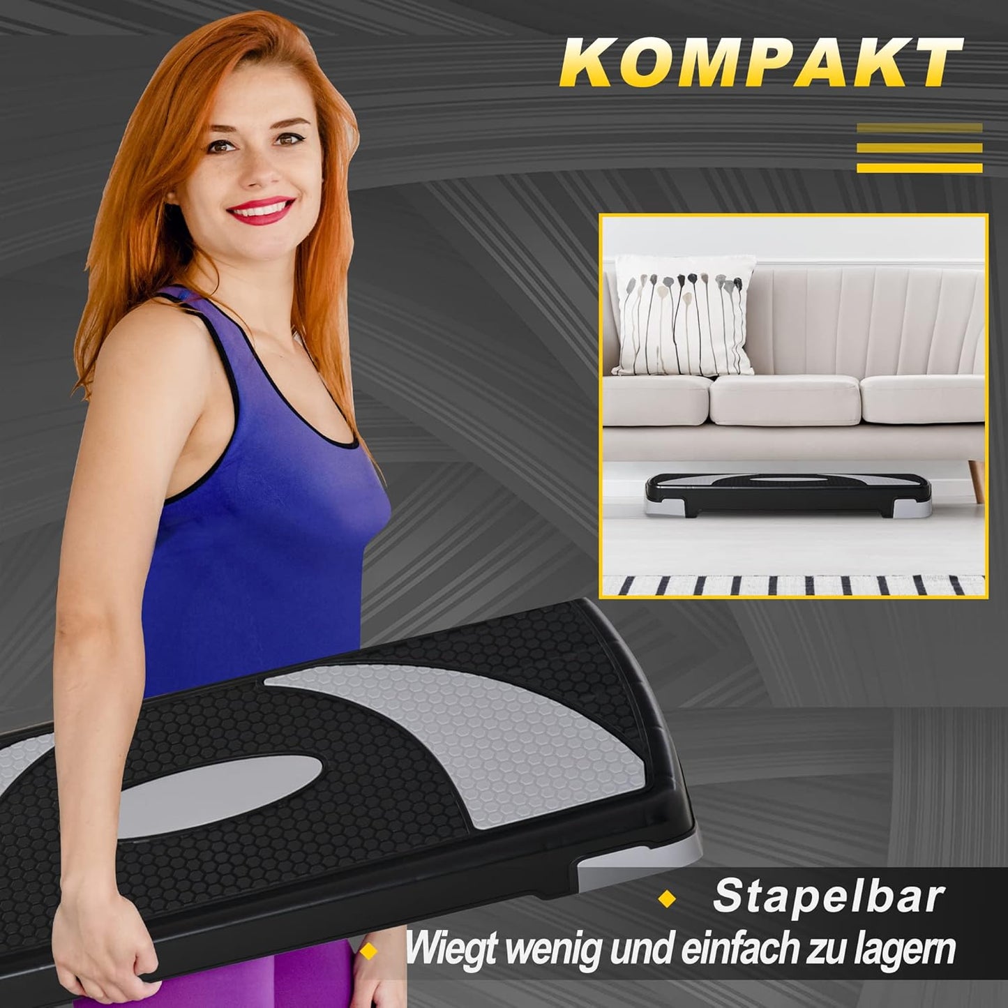 Aerobic-Stepper höhenverstellbar (3 Stufen), Schwarz+Grau