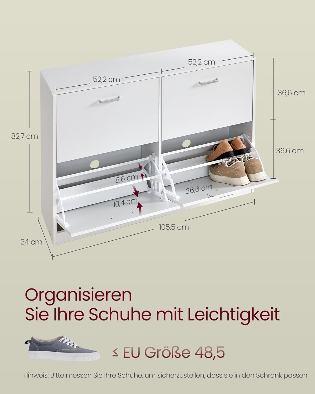Schuhschrank Klappen Verstellbar Schuhregal Schneeweiss, Schneeweiss