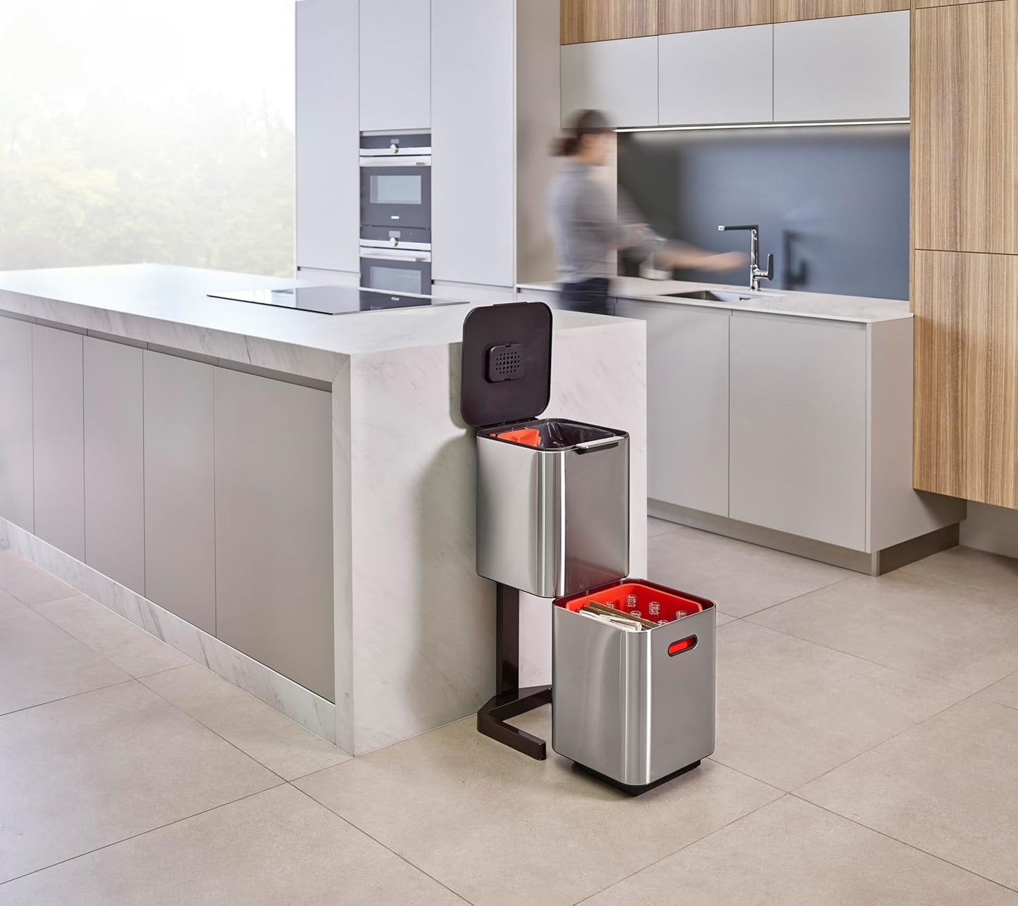IntelligentWaste Totem Compact 40 Mülltrennsystem mit Biomüllfach, Edelstahl 40L